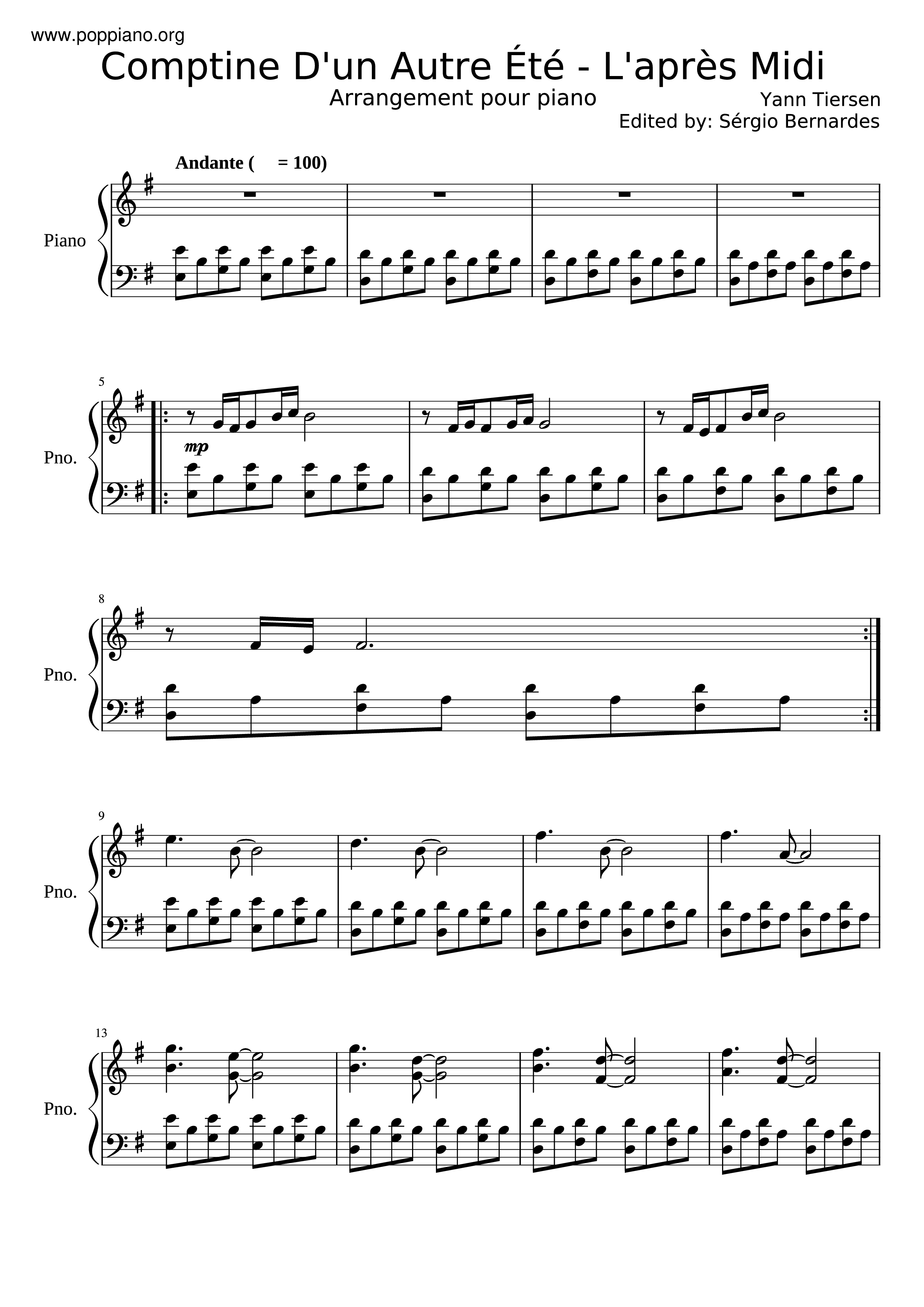 Comptine D'un Autre Été - L'apres-Midiピアノ譜