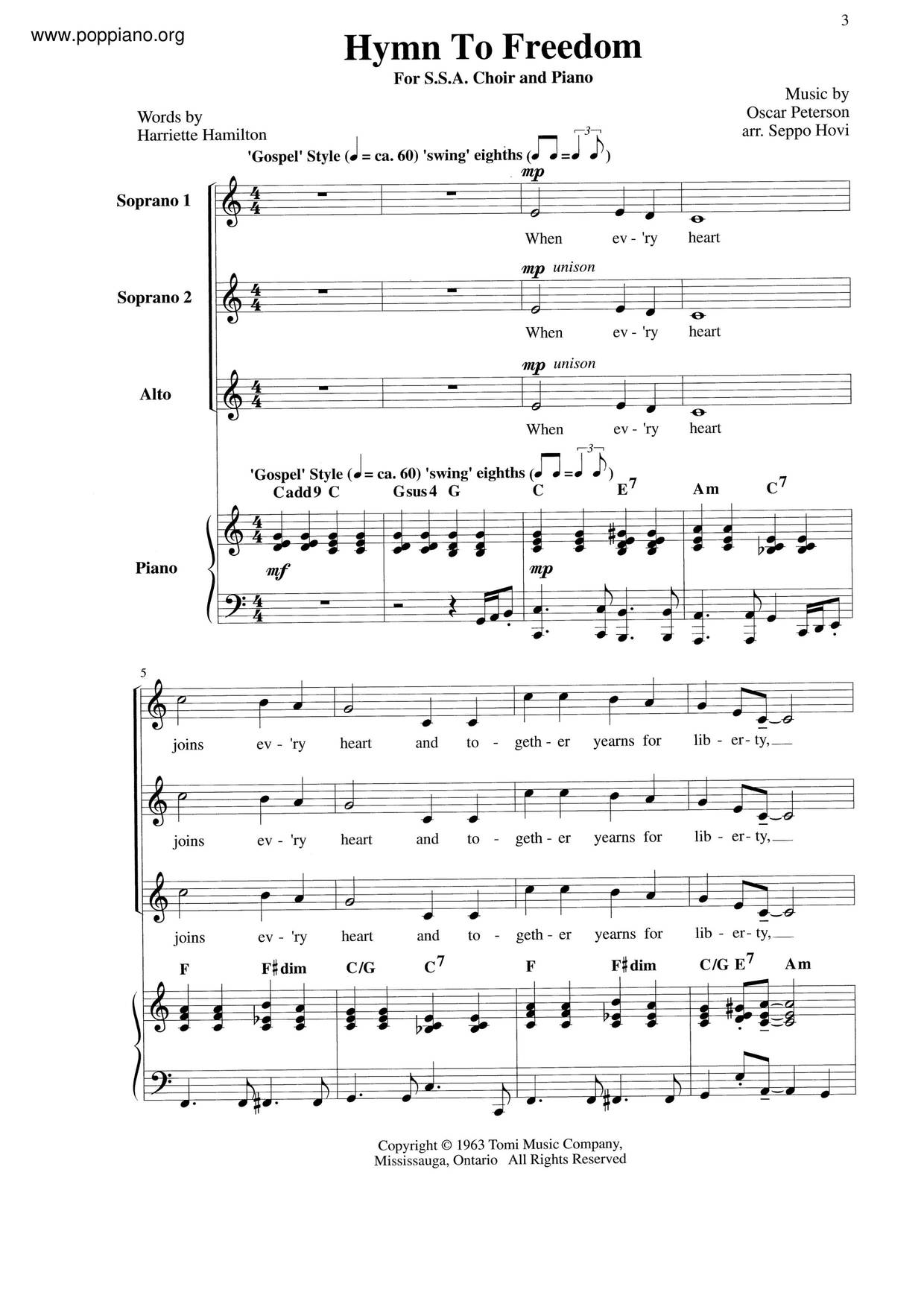 Hymn To Freedom Score