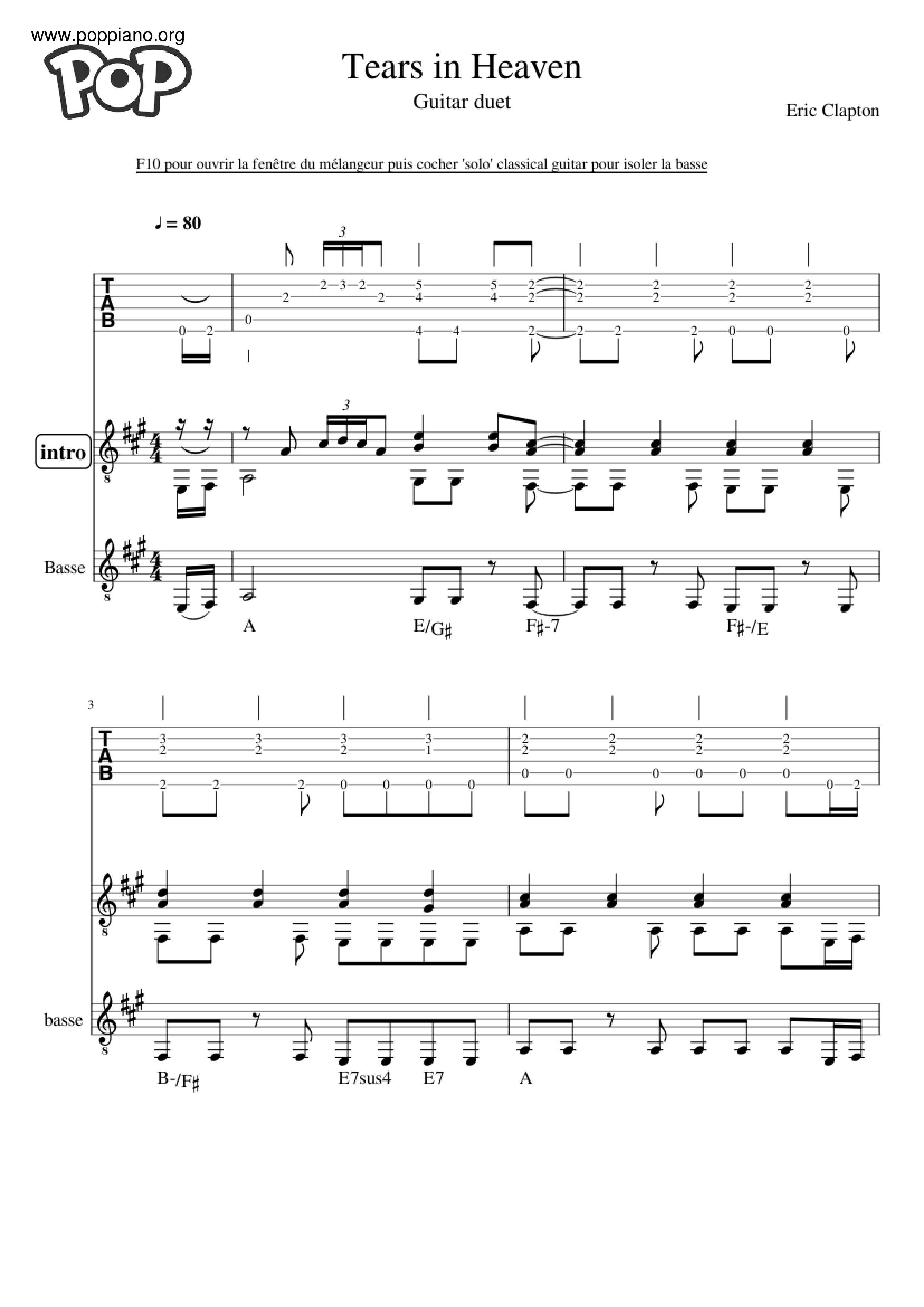 Tears In Heaven Score