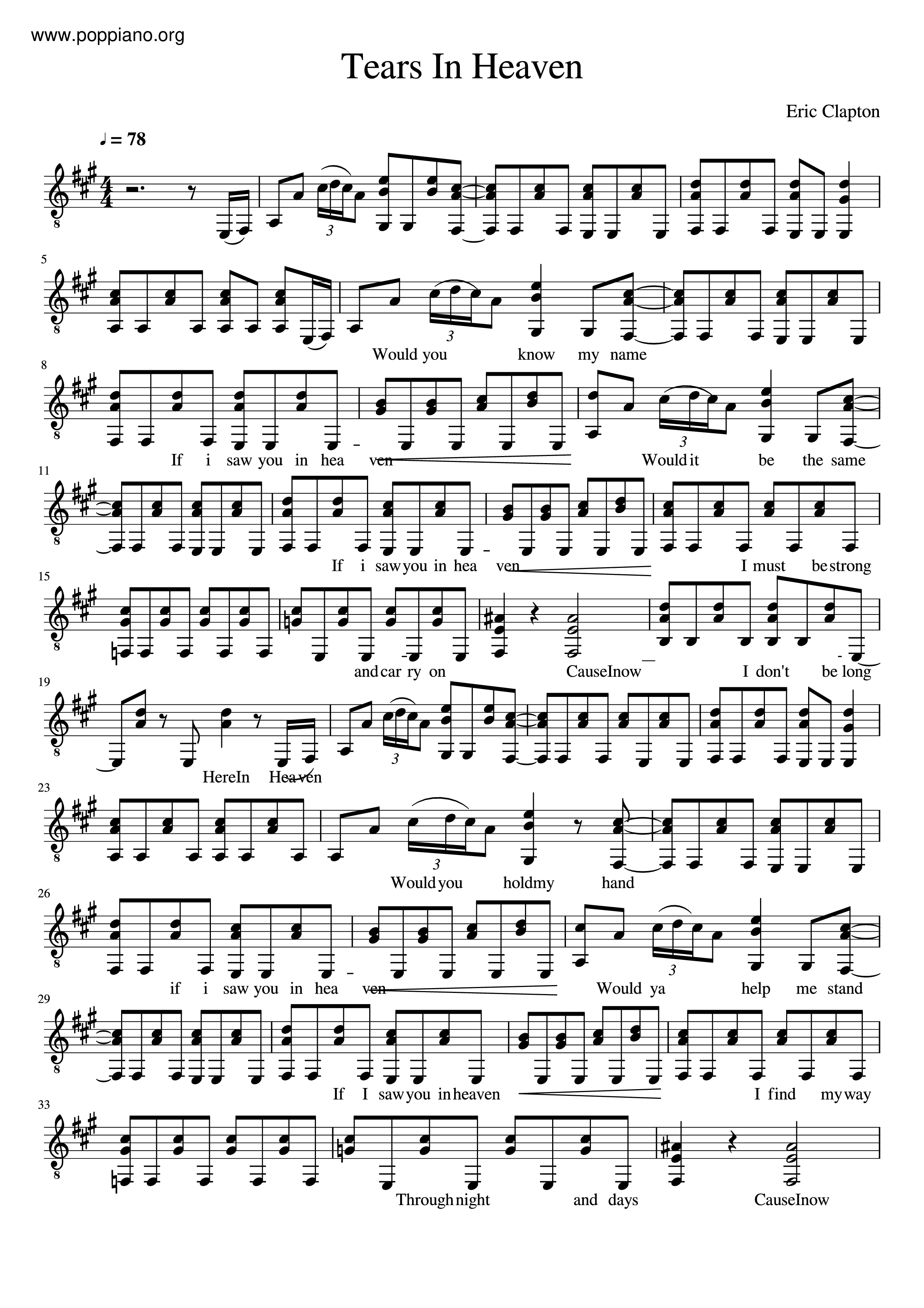 Tears In Heaven Sheet Music Preview Page 1  Tears in heaven, Sheet music,  Heaven music