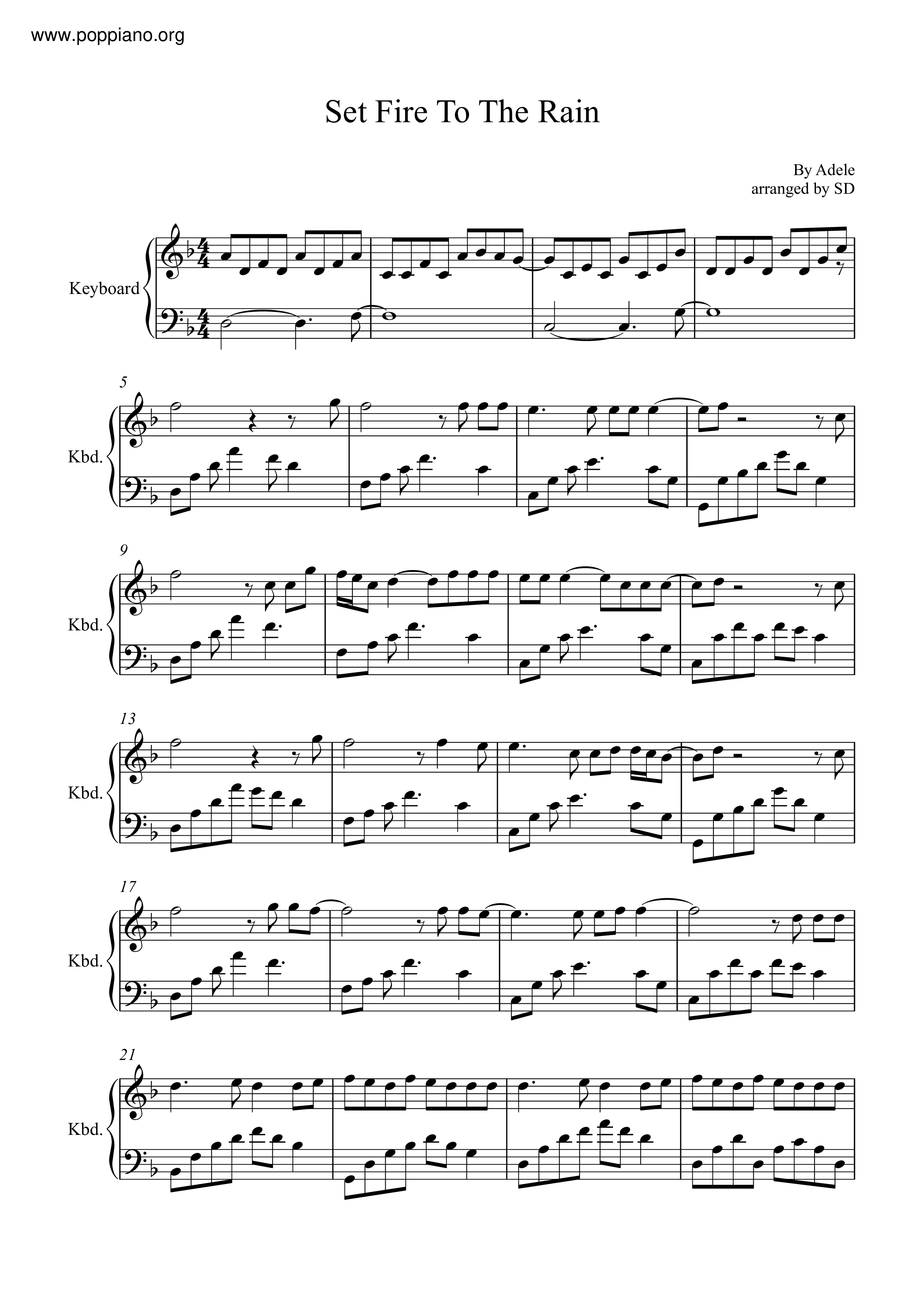 Adele Set Fire To The Rain Sheet Music Notes TMBI