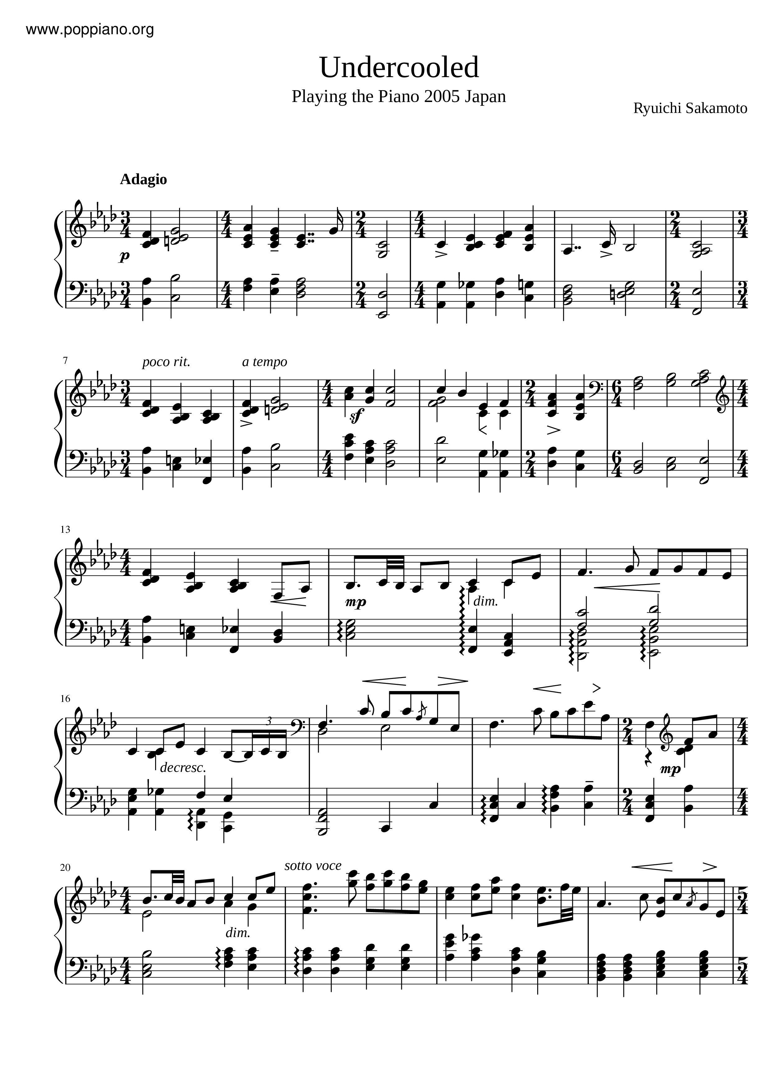 ☆さかもと りゅういち - Undercooled ピアノ譜pdf (さかもと