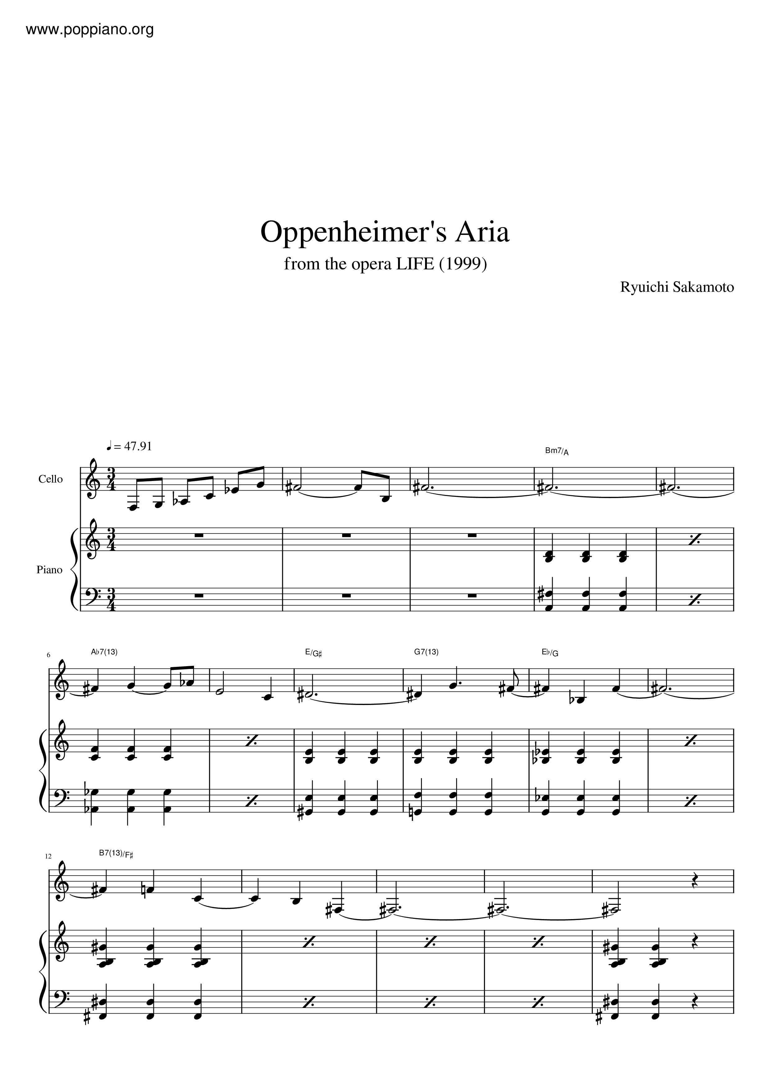 Ryuichi Sakamoto Oppenheimer s Aria Sheet Music Pdf Free Score Ryuichi Sakamoto Oppenheimer s Aria Sheet Music Pdf Free Score