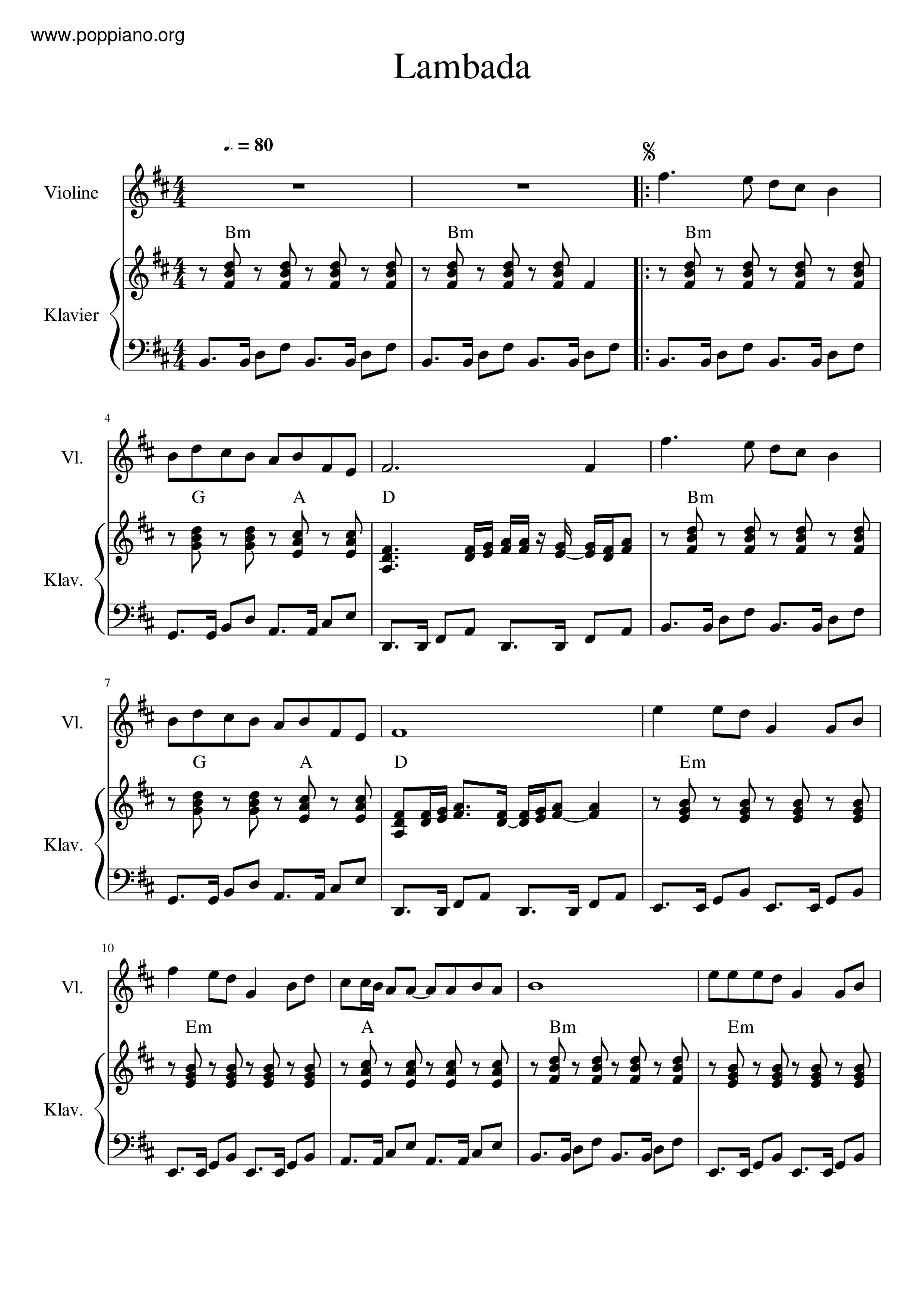 Lambada – Kaoma Sheet music for Accordion (Solo)