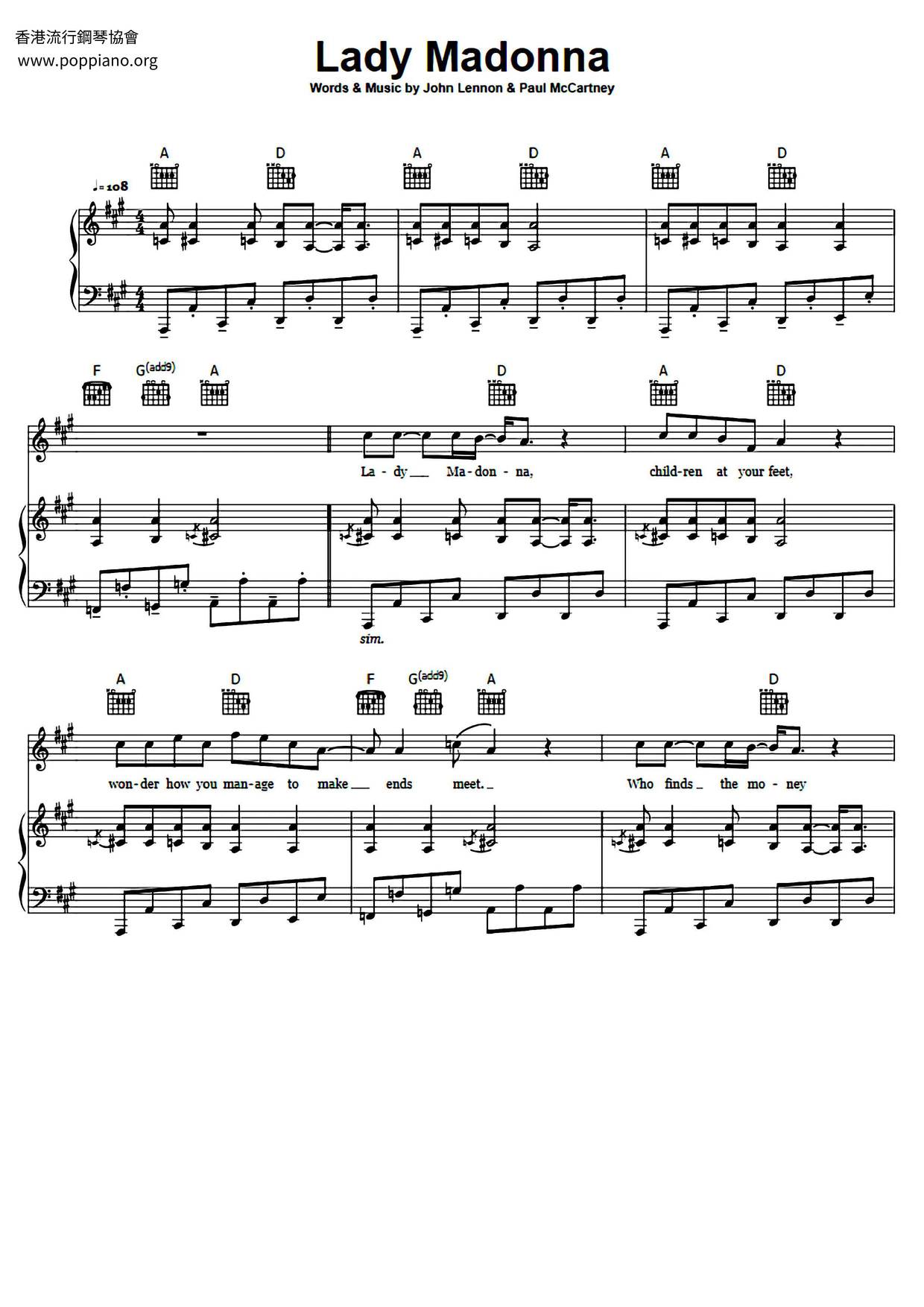 Lady Madonna Score