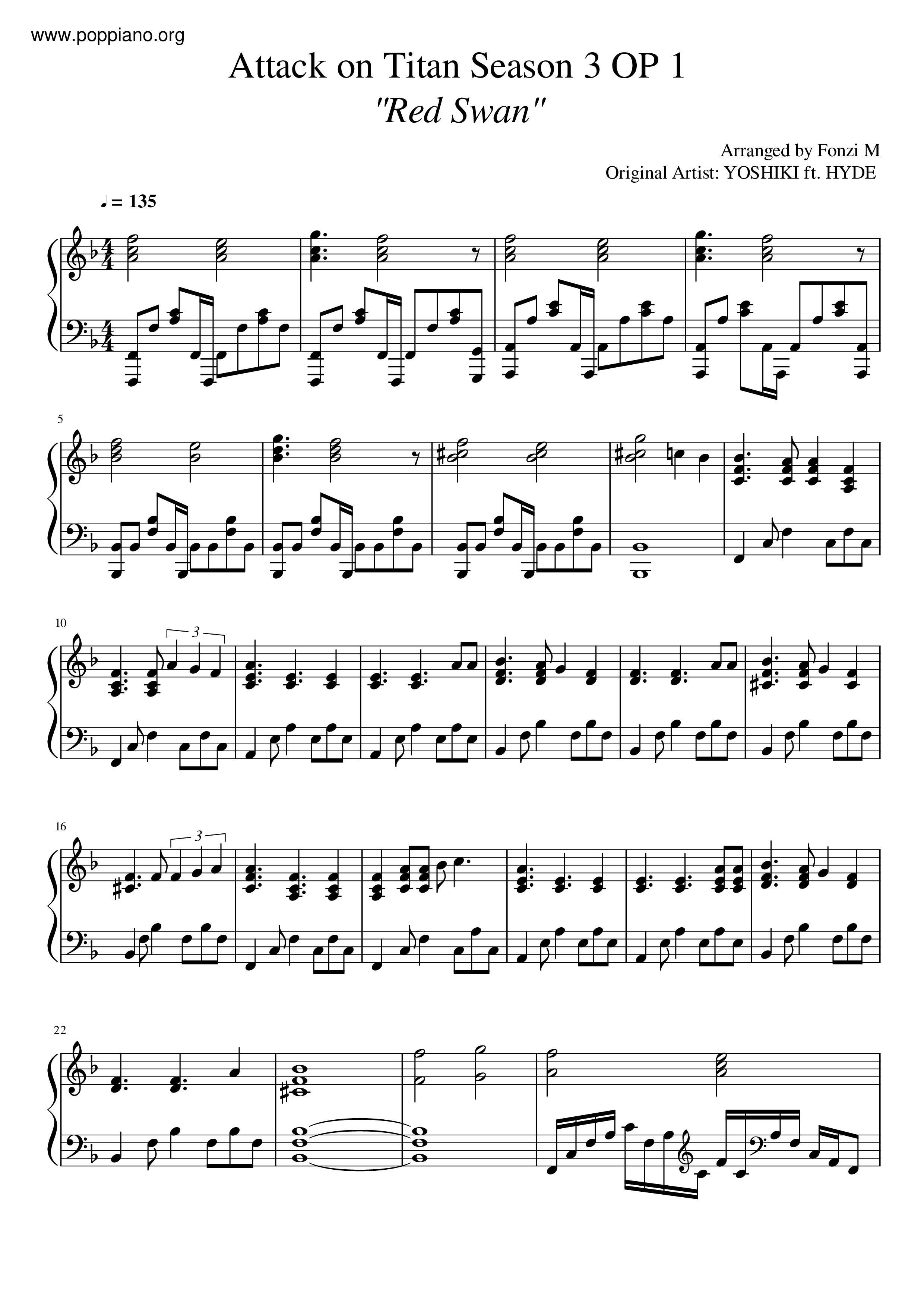 Red Swan (進擊的巨人第三季Op)ピアノ譜