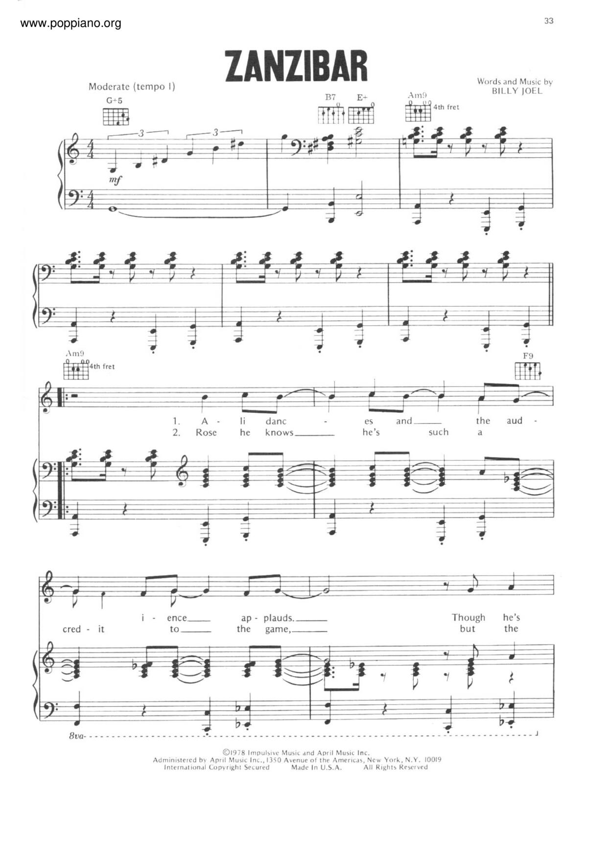 Zanzibar琴譜