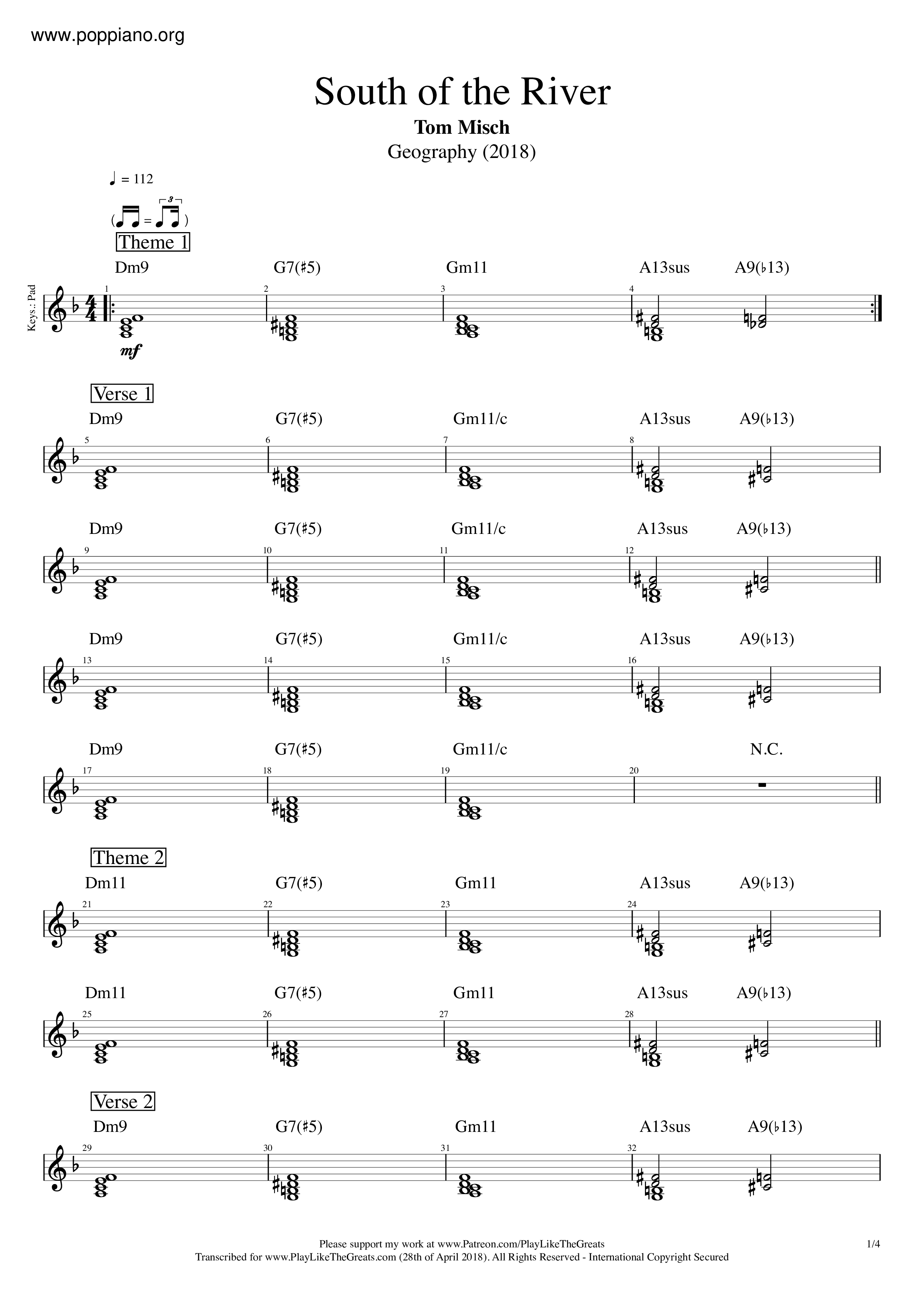 South Of The River Score