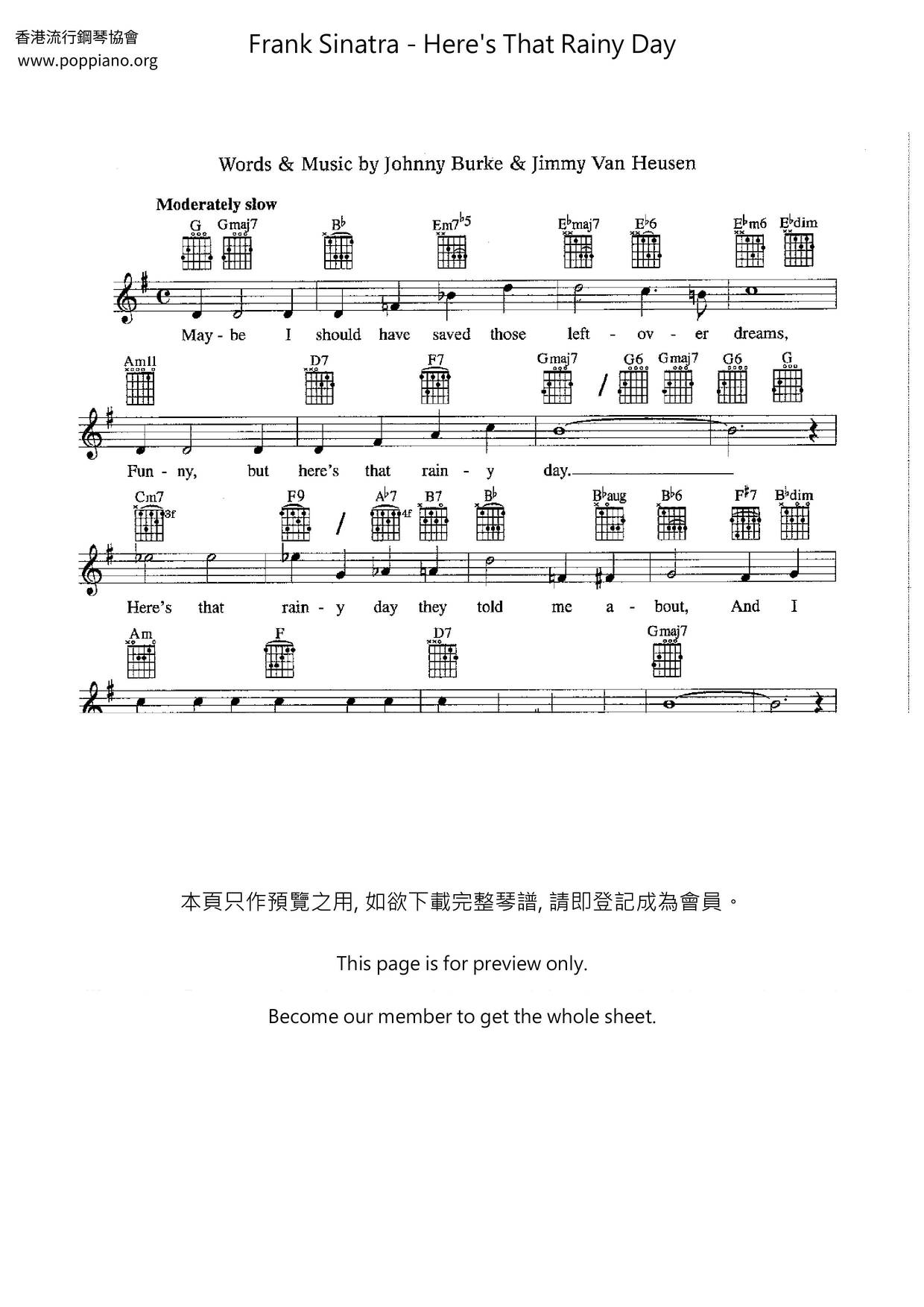 HERE'S THAT RAINY DAY Sheet music