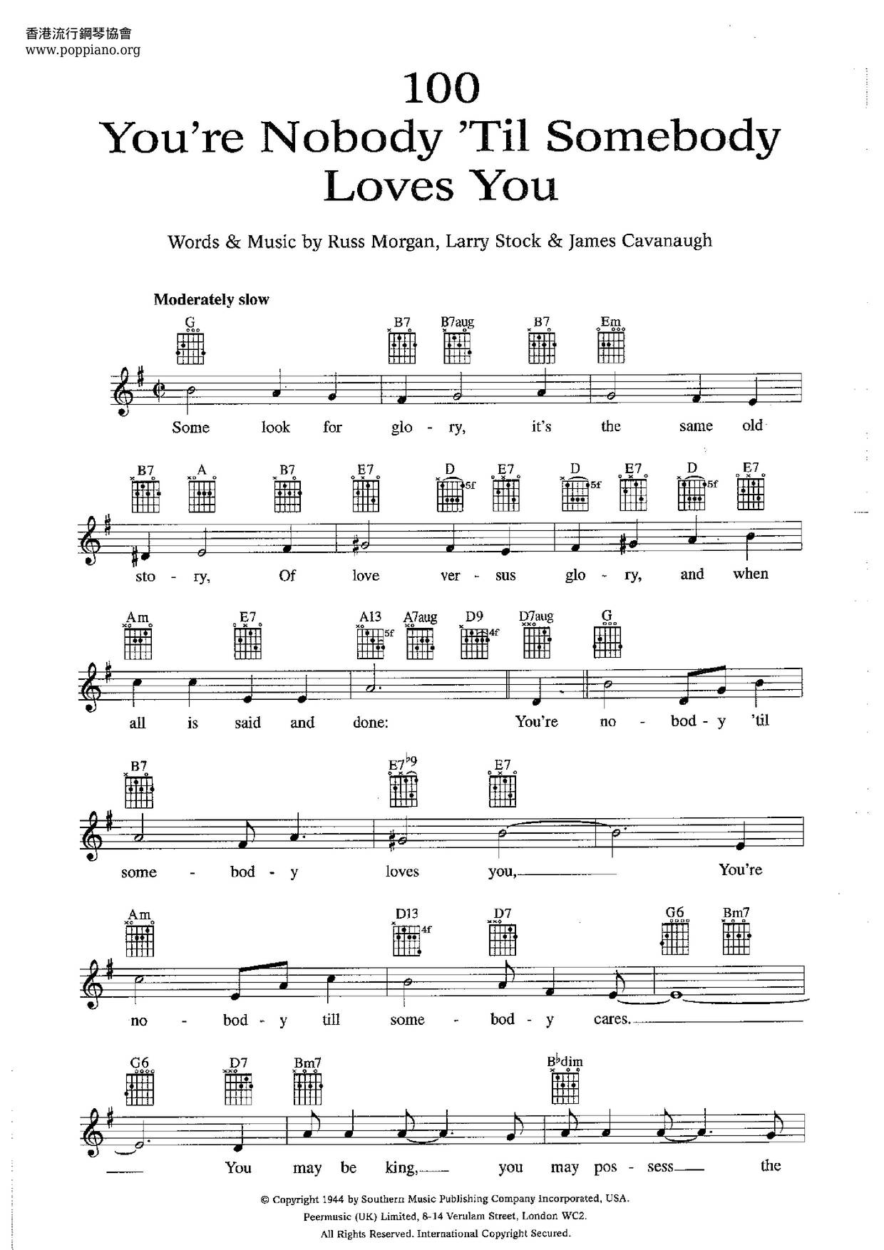 You're Nobody 'til Somebody Loves You Score