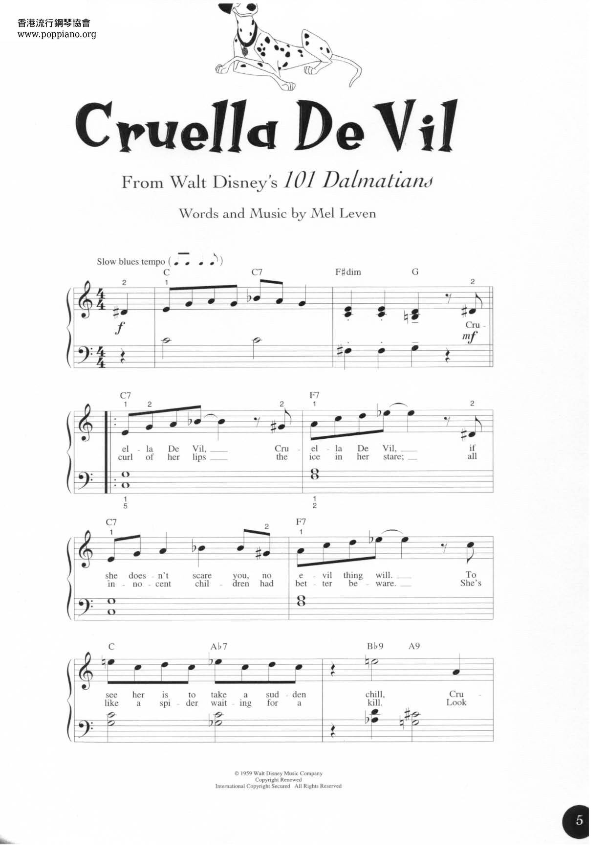 101 Dalmatians - Cruella De Vil琴谱