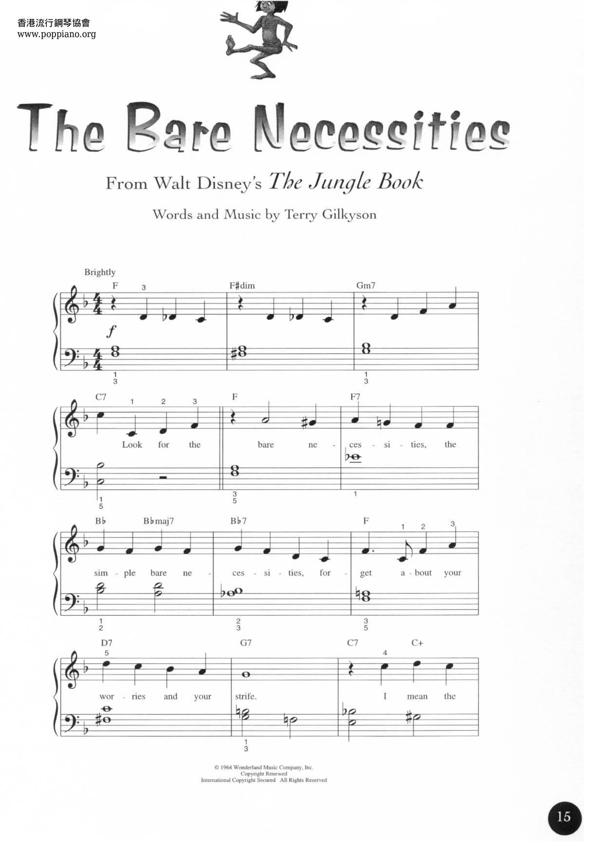 The Jungle Book - The Bare Necessitiesピアノ譜