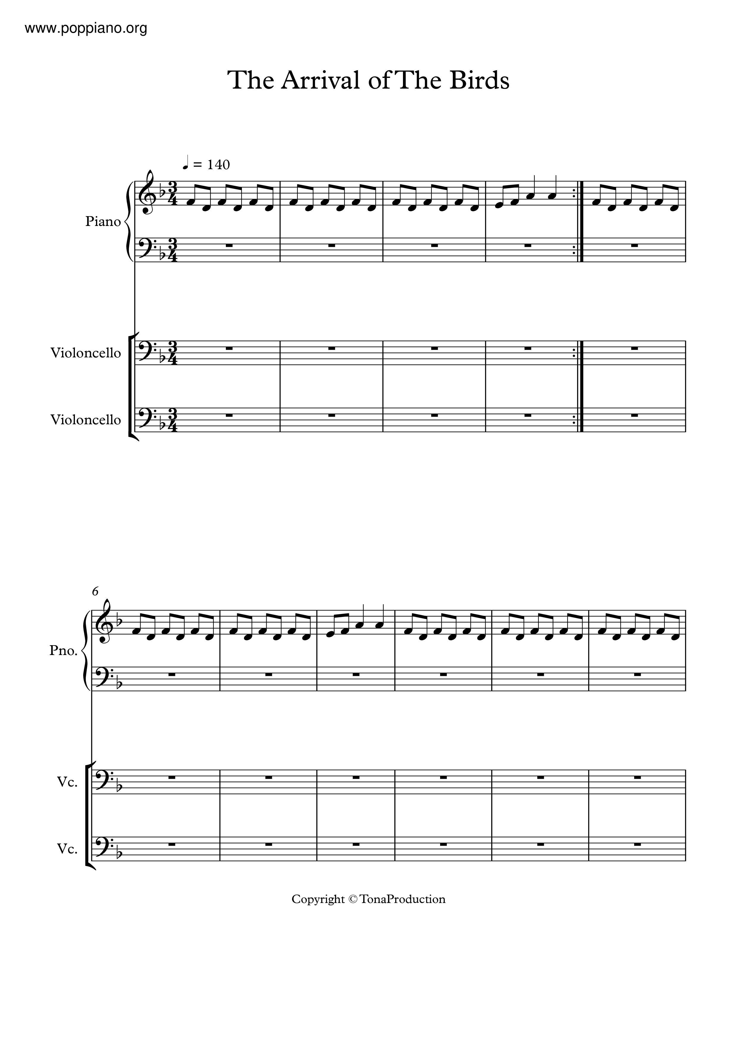 The Arrival Of The Birds Score