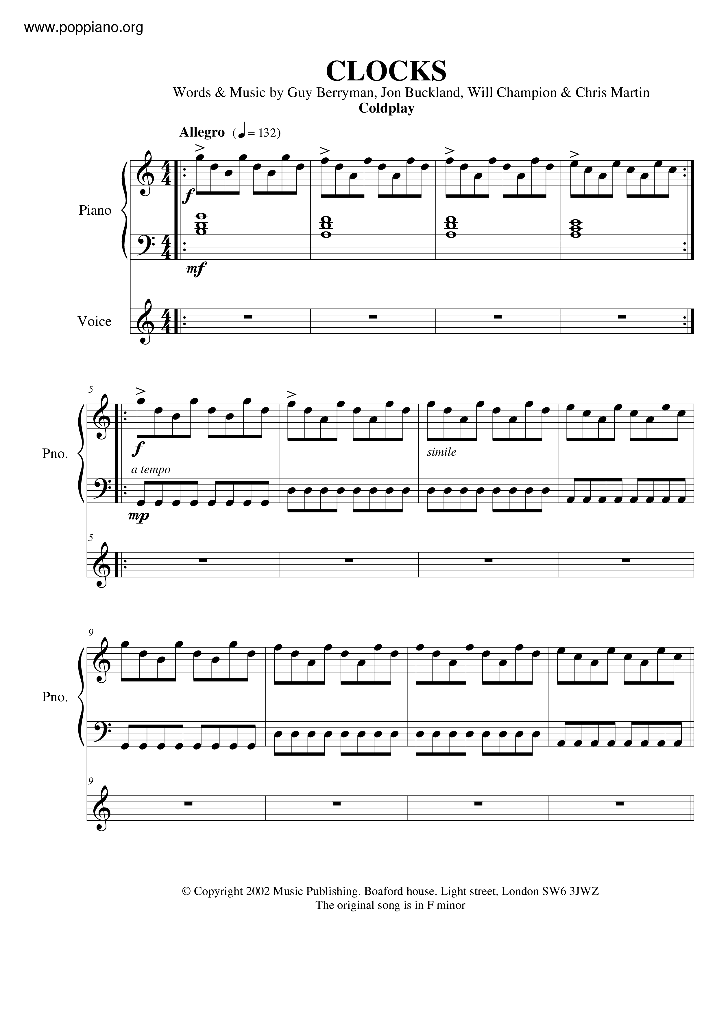 Coldplay Clocks Sheet Music pdf Free Score Download