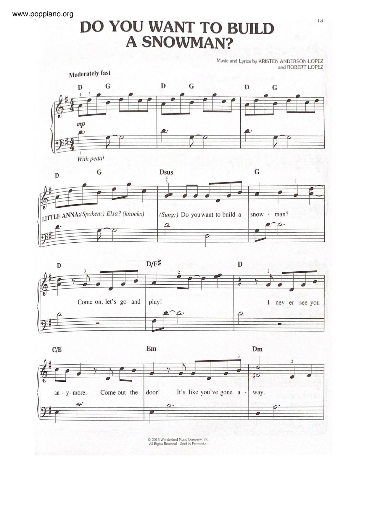 Frozen DO YOU WANT TO BUILD A SNOWMAN Piano Sheet music