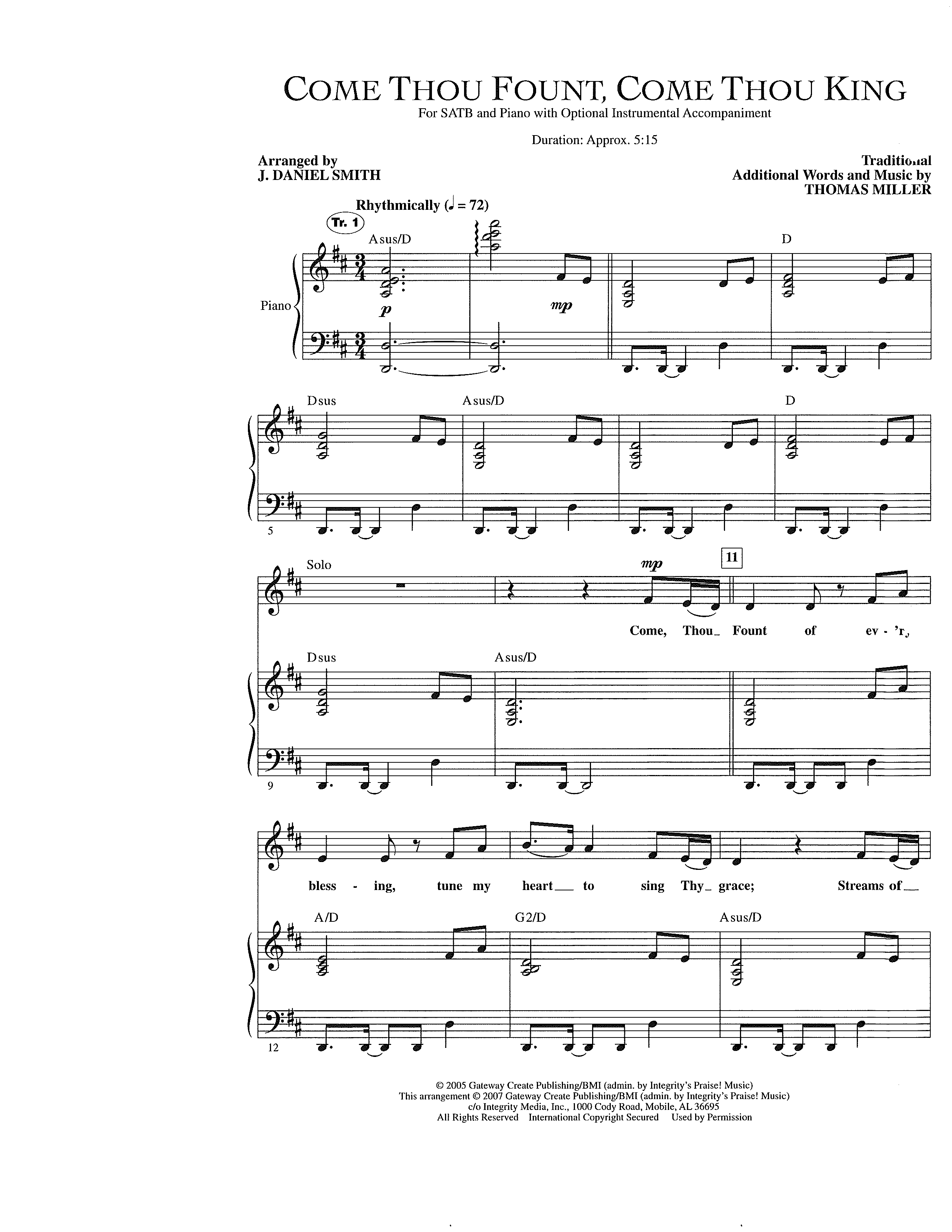 Come Thou Fount, Come Thou King Score