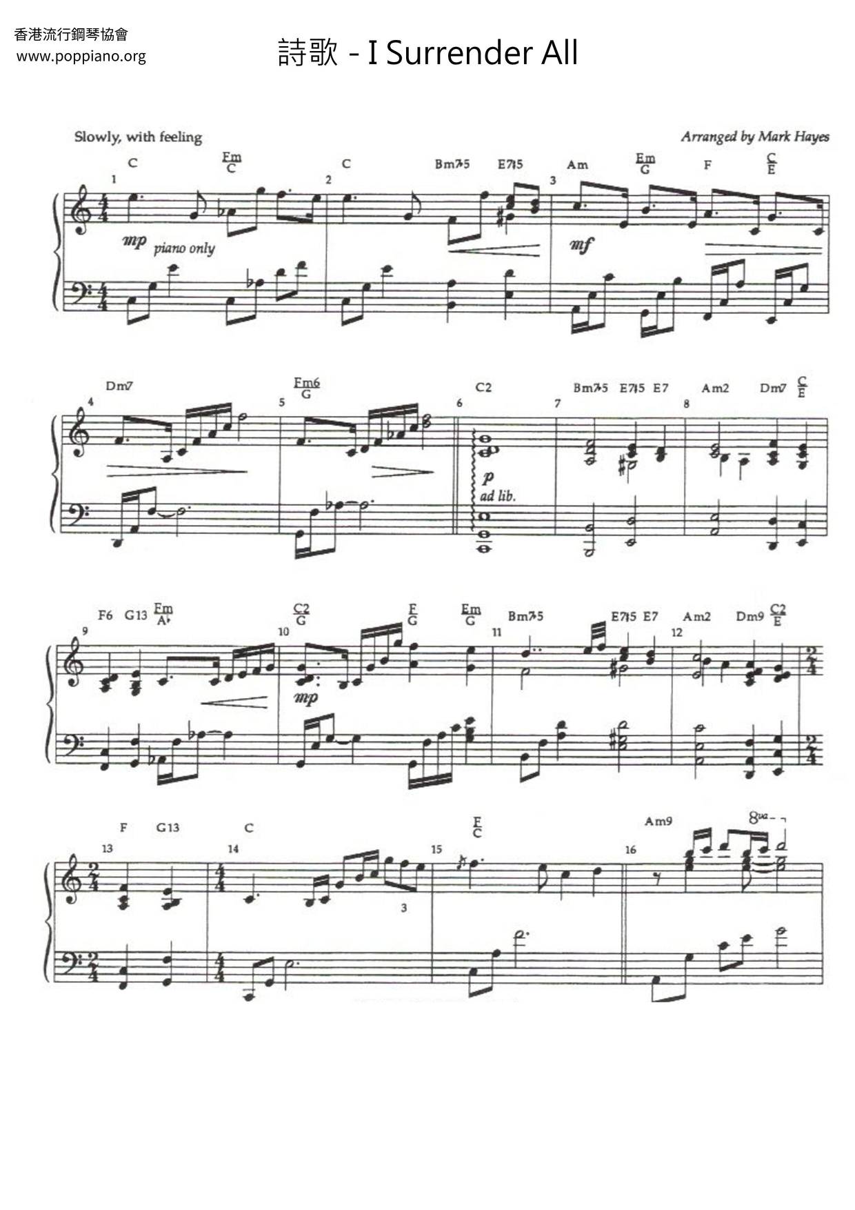 I Surrender All Score