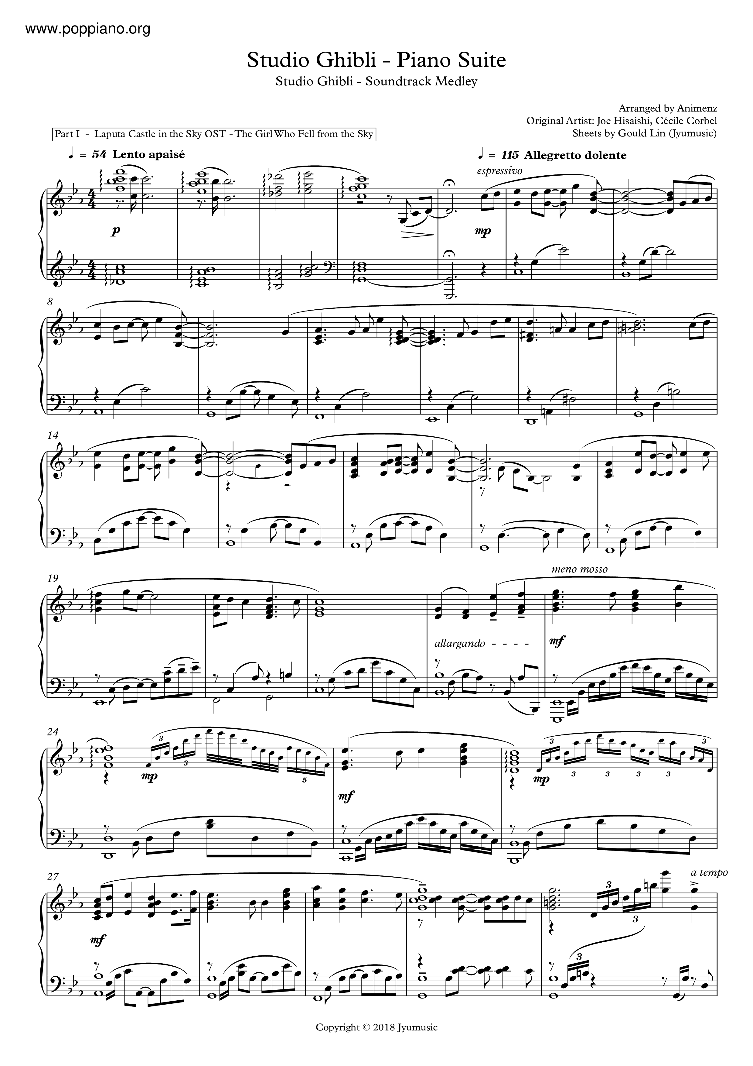 Studio Ghibli - Piano Suite Score