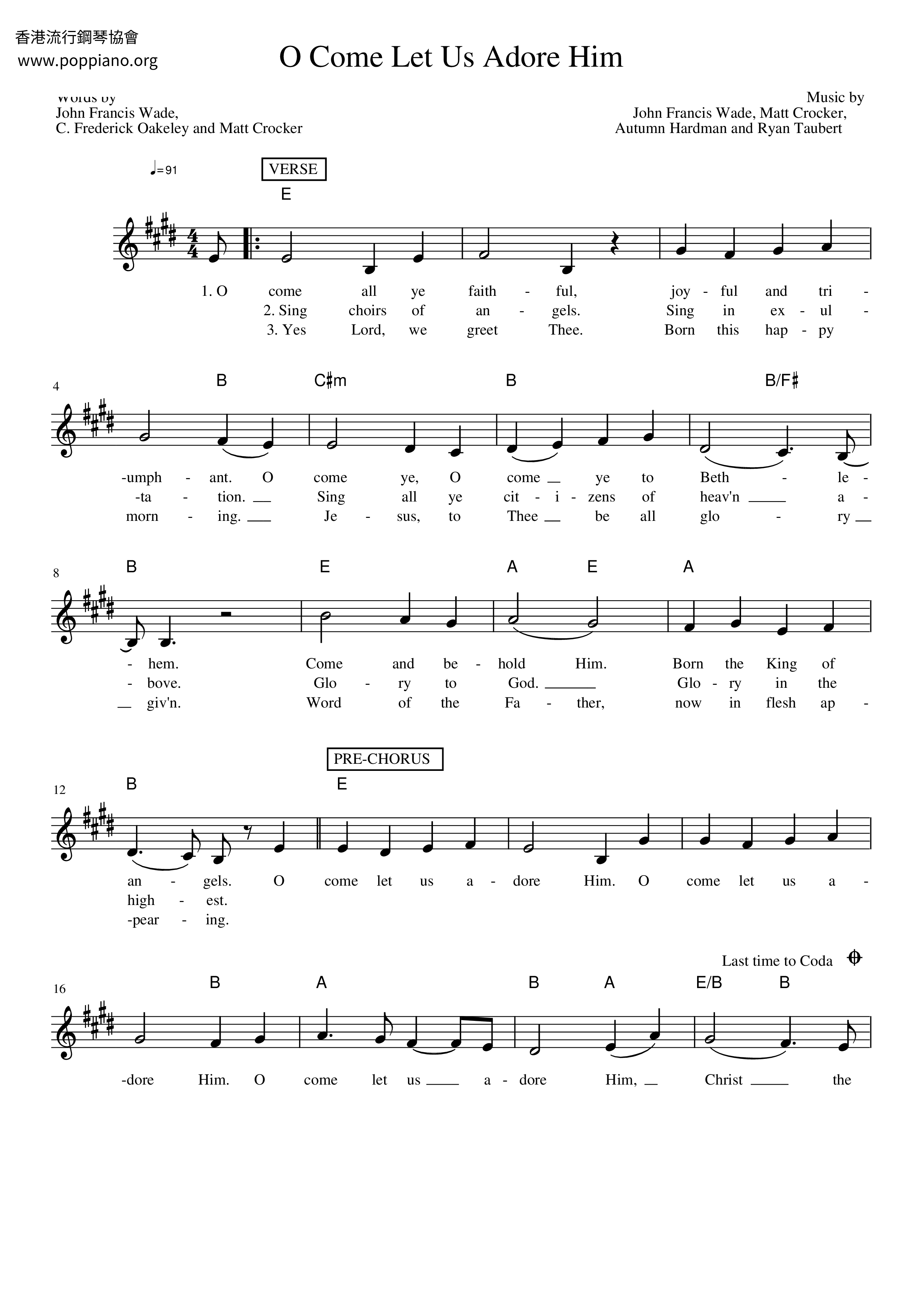 O Come Let Us Adore Him Score