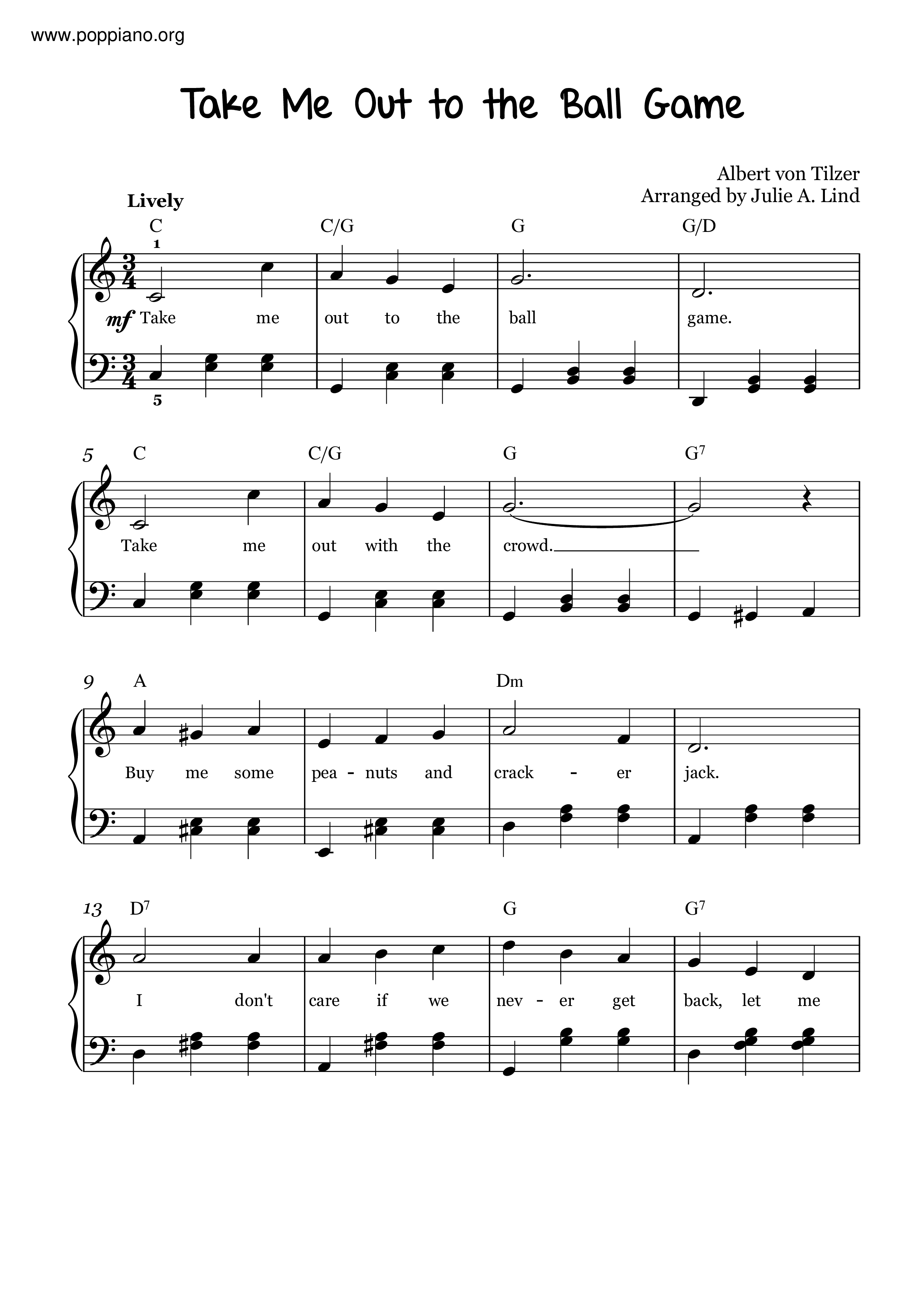 Take Me Out to the Ballgame Free Sheet Music Download