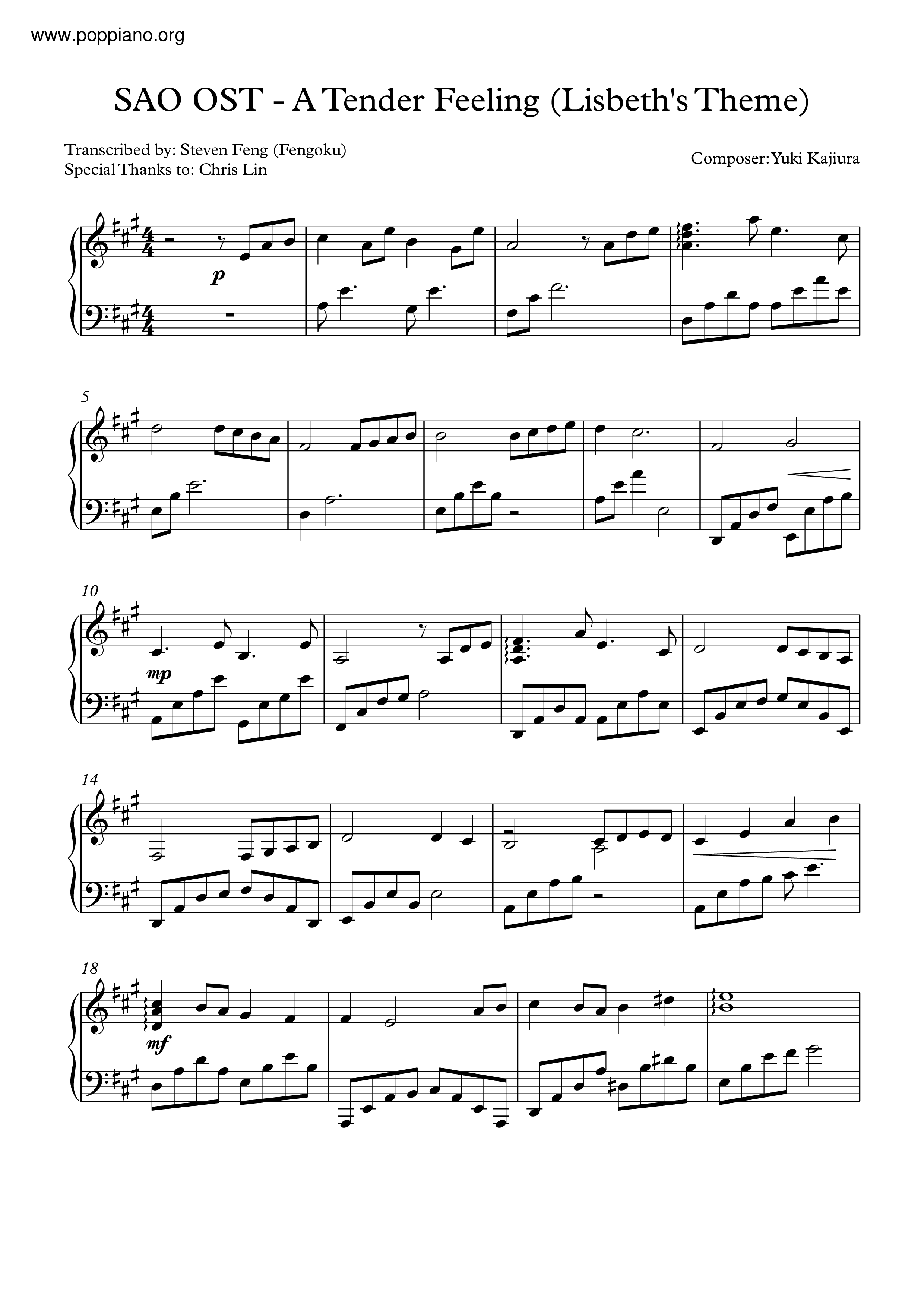 A Tender Feeling (Lisbeth's Theme) Score