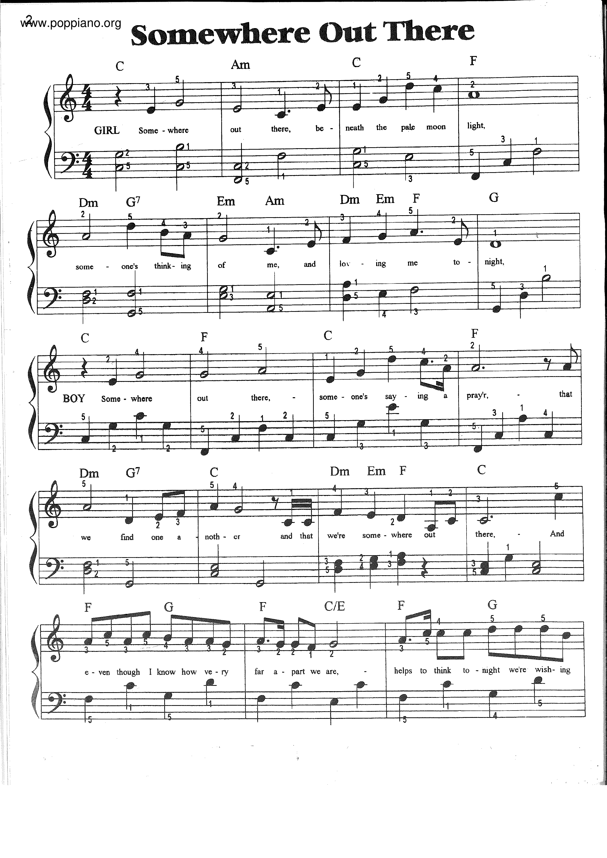 Somewhere Out There - From An American Tail Score