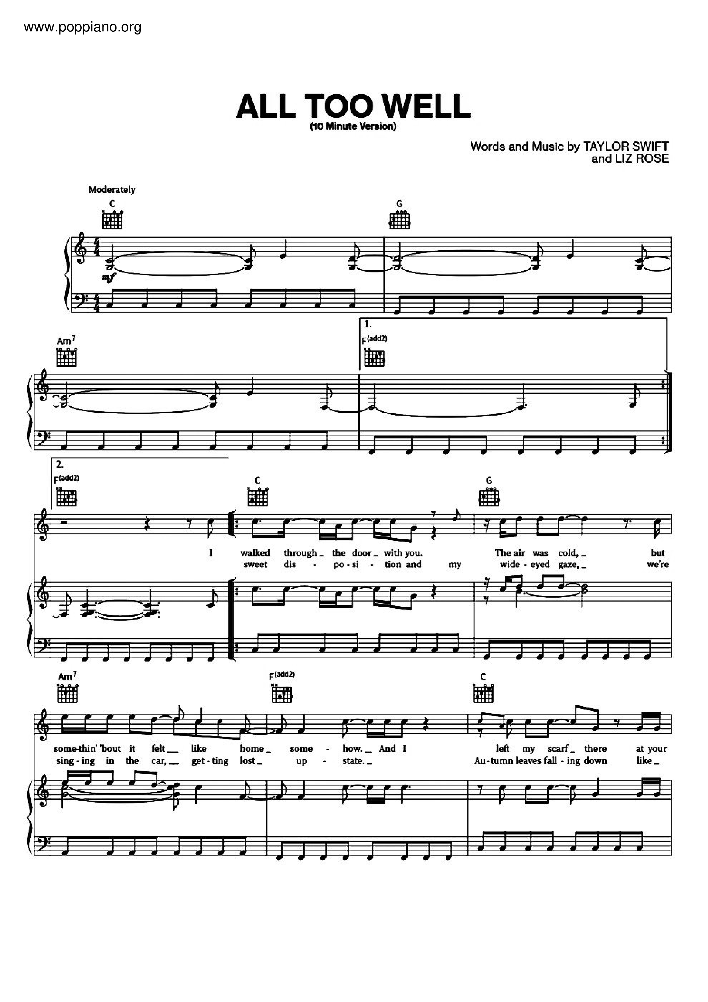 All Too Well Sheet Music | Taylor Swift | String Quartet