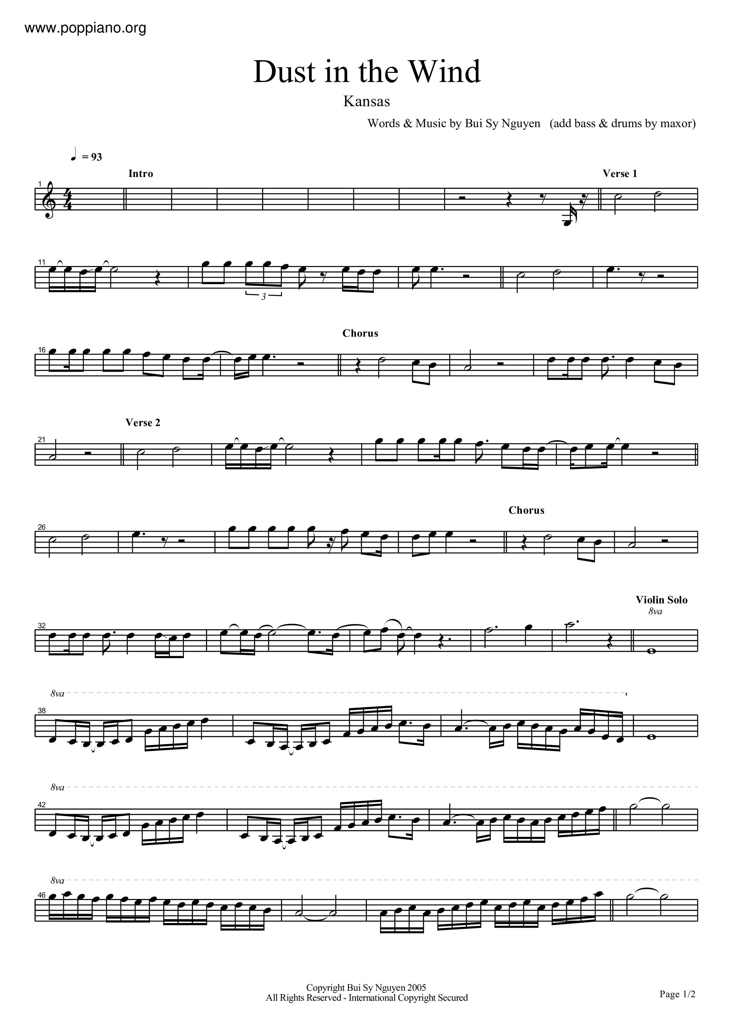 Dust In The Wind Score