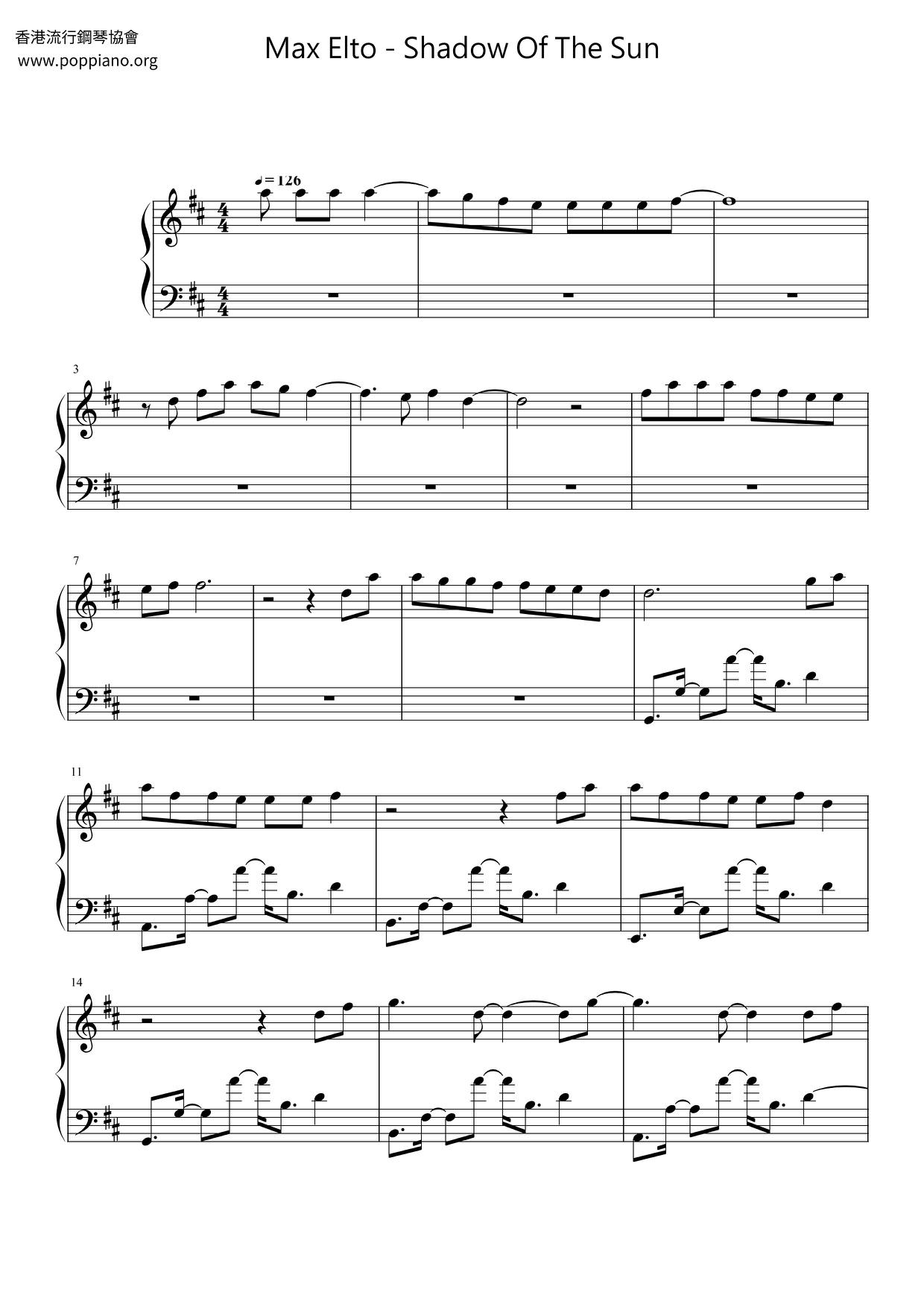 Shadow Of The Sun Score