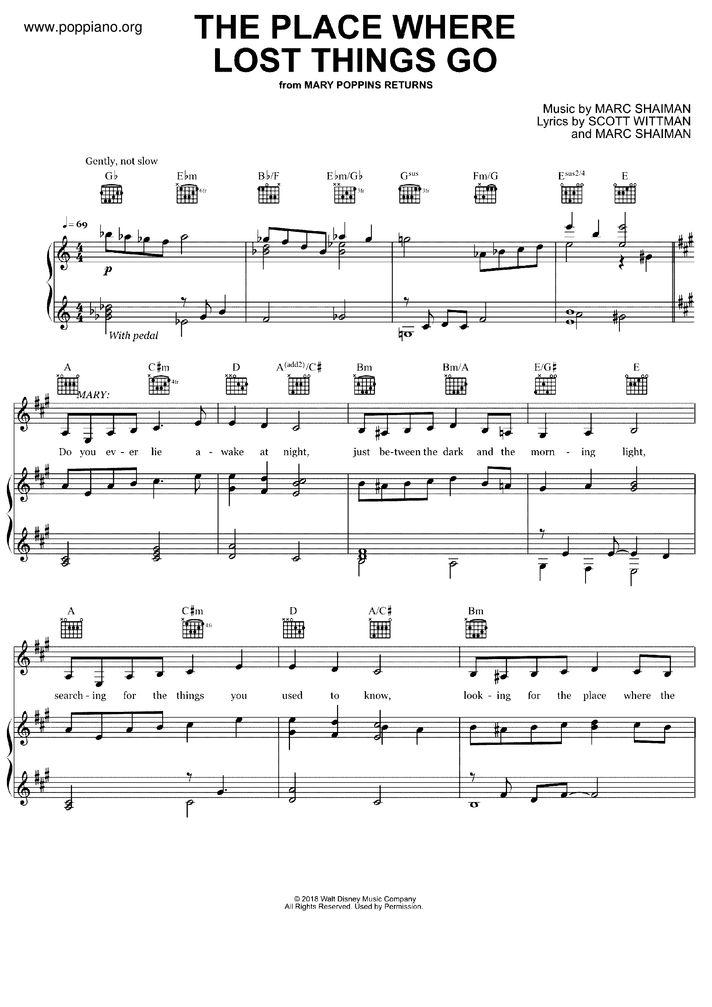 Mary Poppins Returns - The Place Where Lost Things Go Score