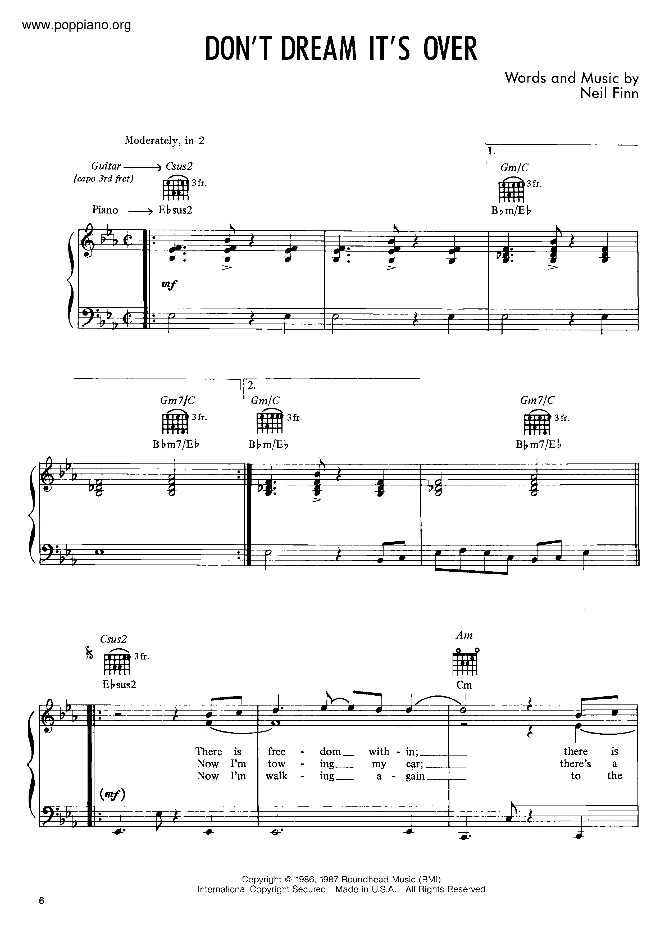 Don't Dream It's Over Score