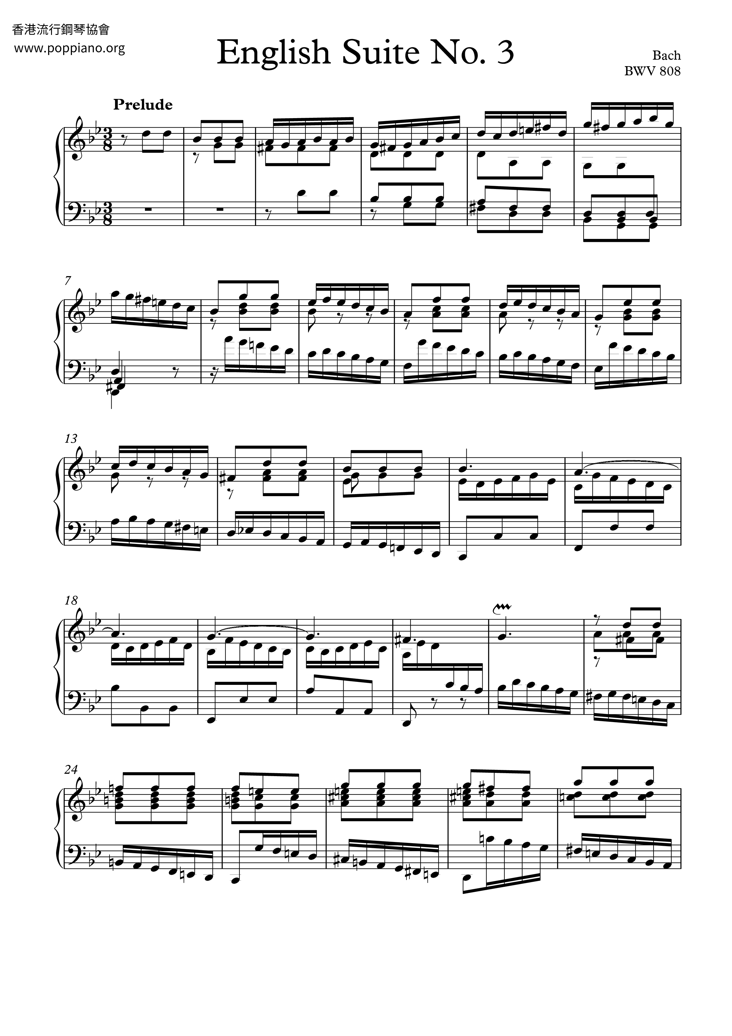 English Suite No. 3, BWV 808 Score