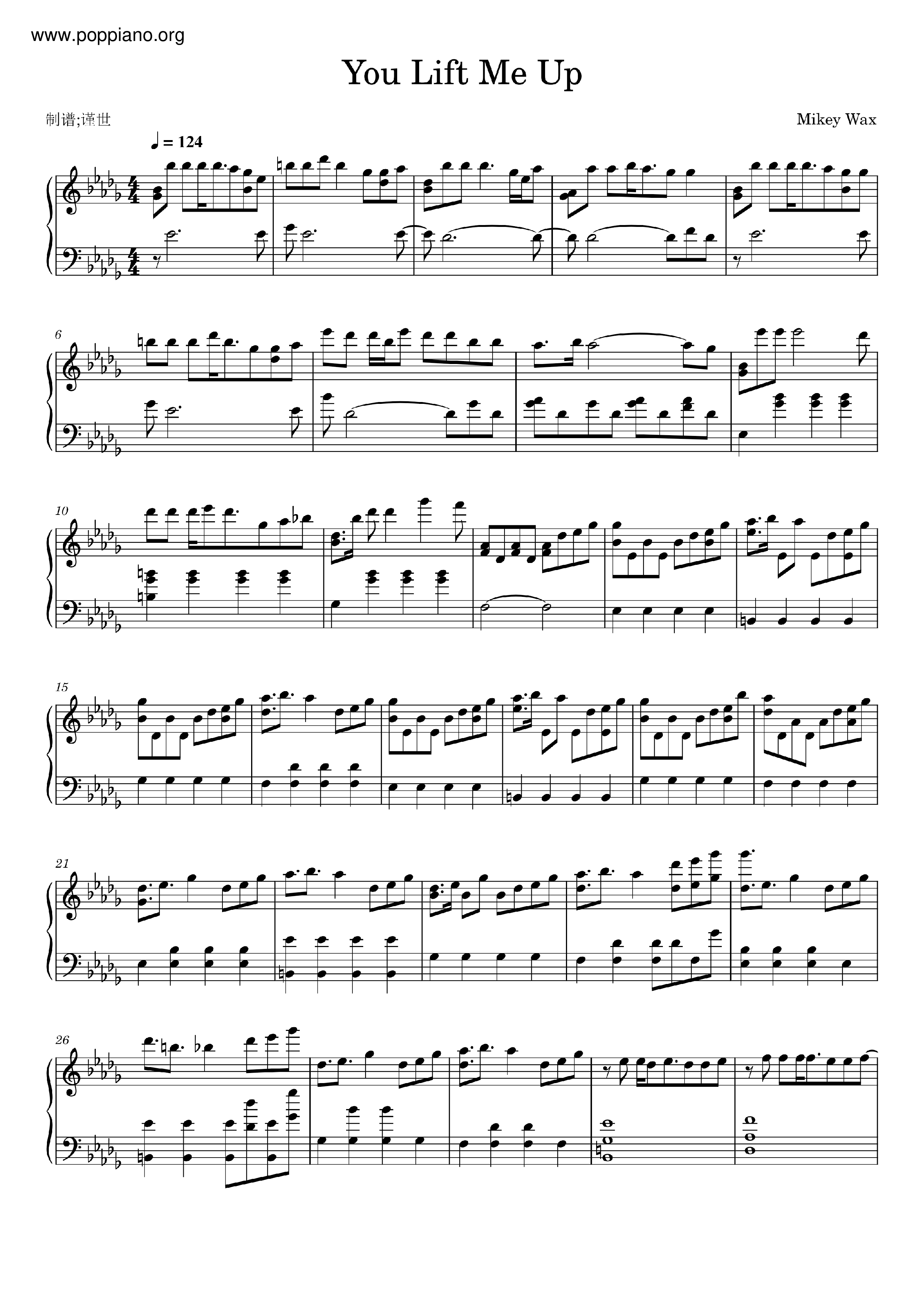 You Lift Me Up Score