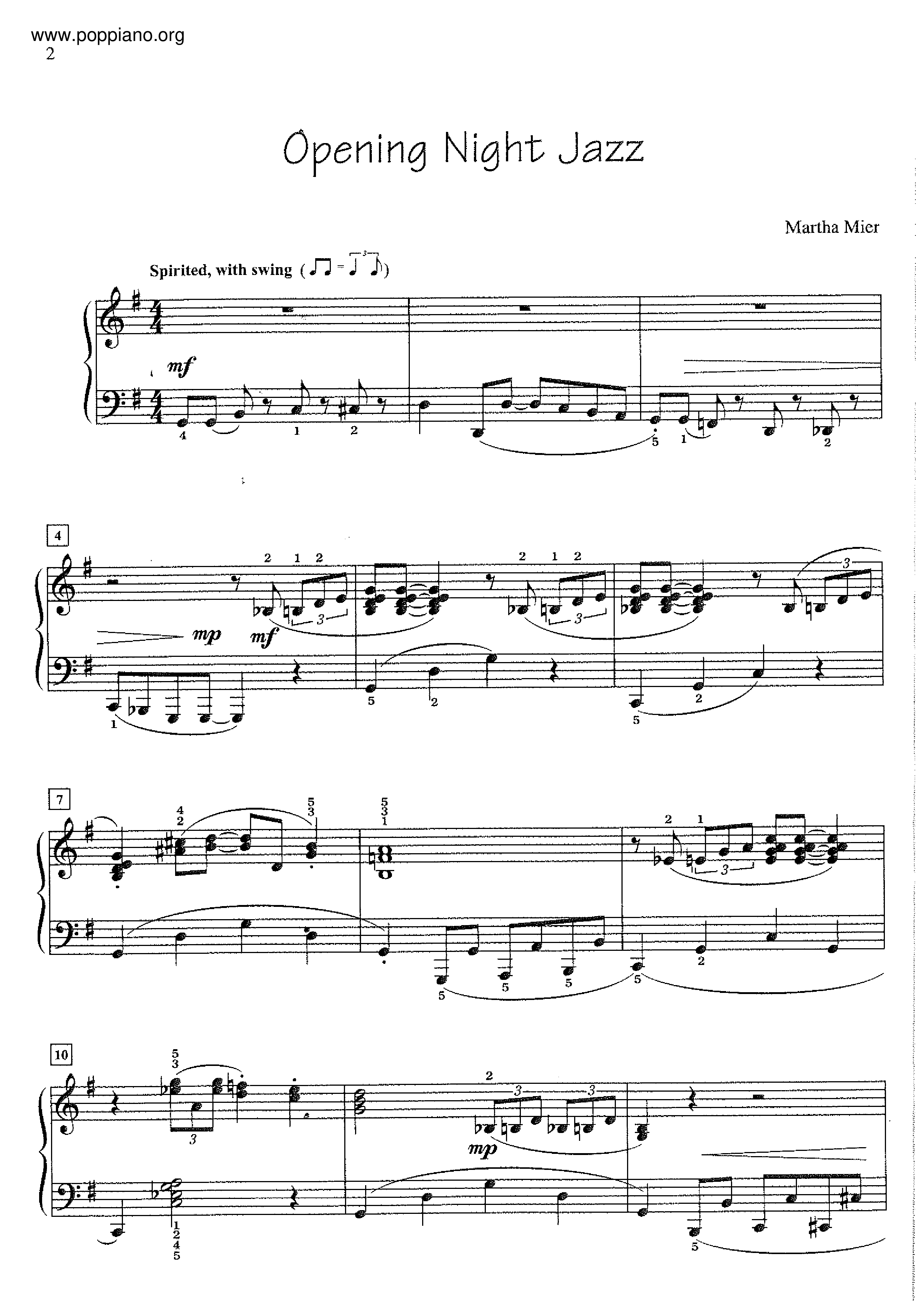 Opening Night Jazz Score