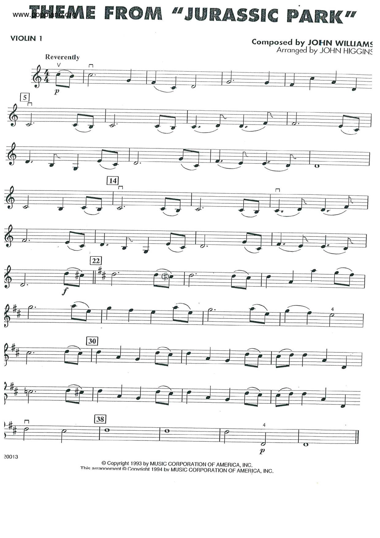 Jurassic Park Theme Score