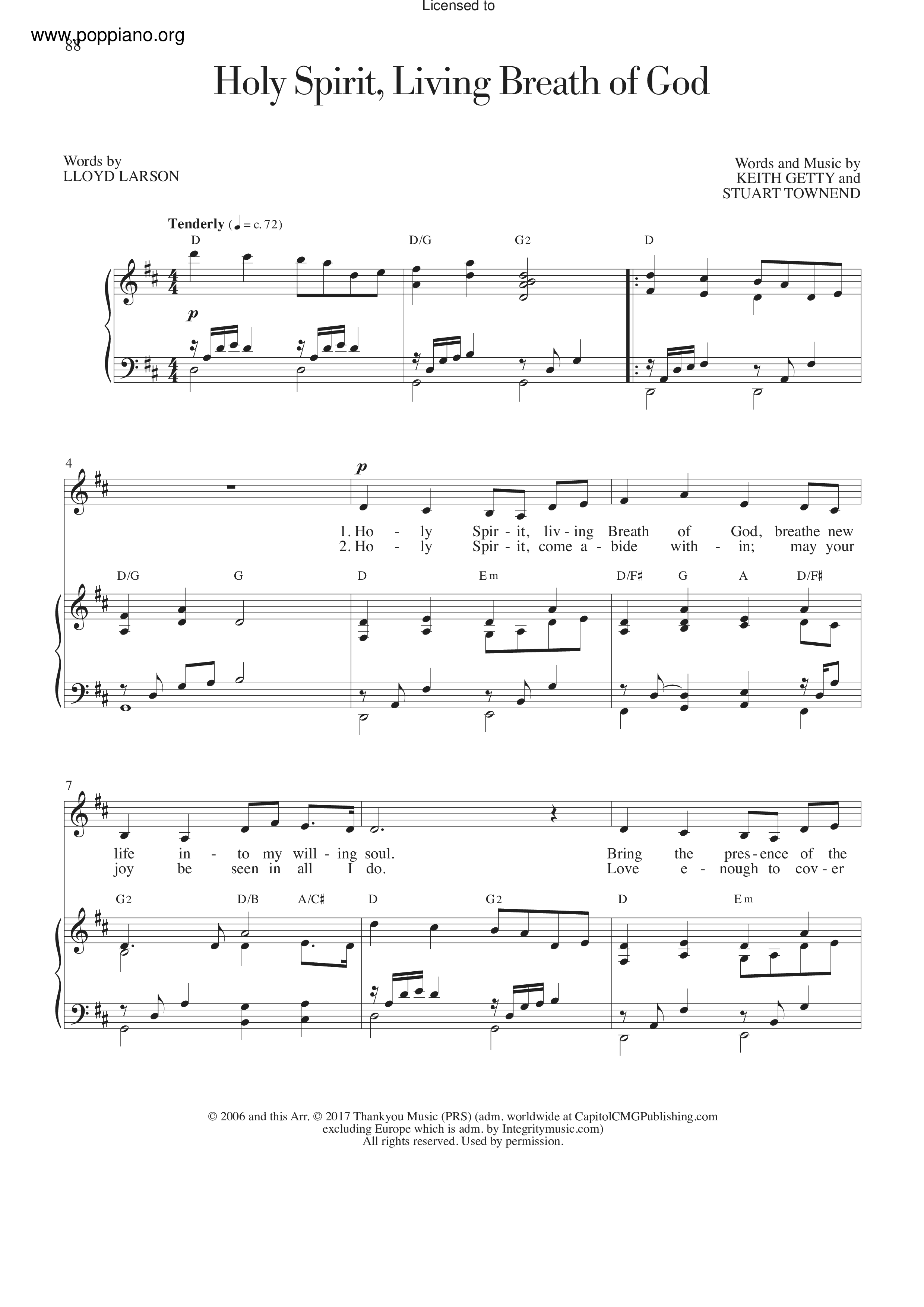 Holy Spirit, Living Breath Of God琴譜