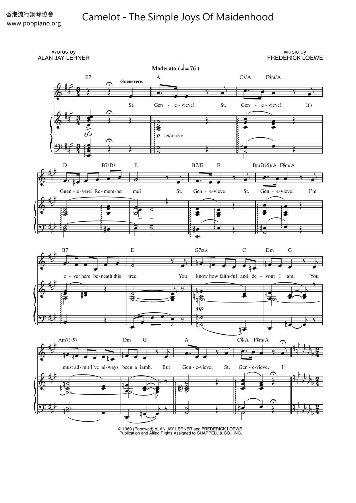 Camelot - The Simple Joys Of Maidenhoodピアノ譜