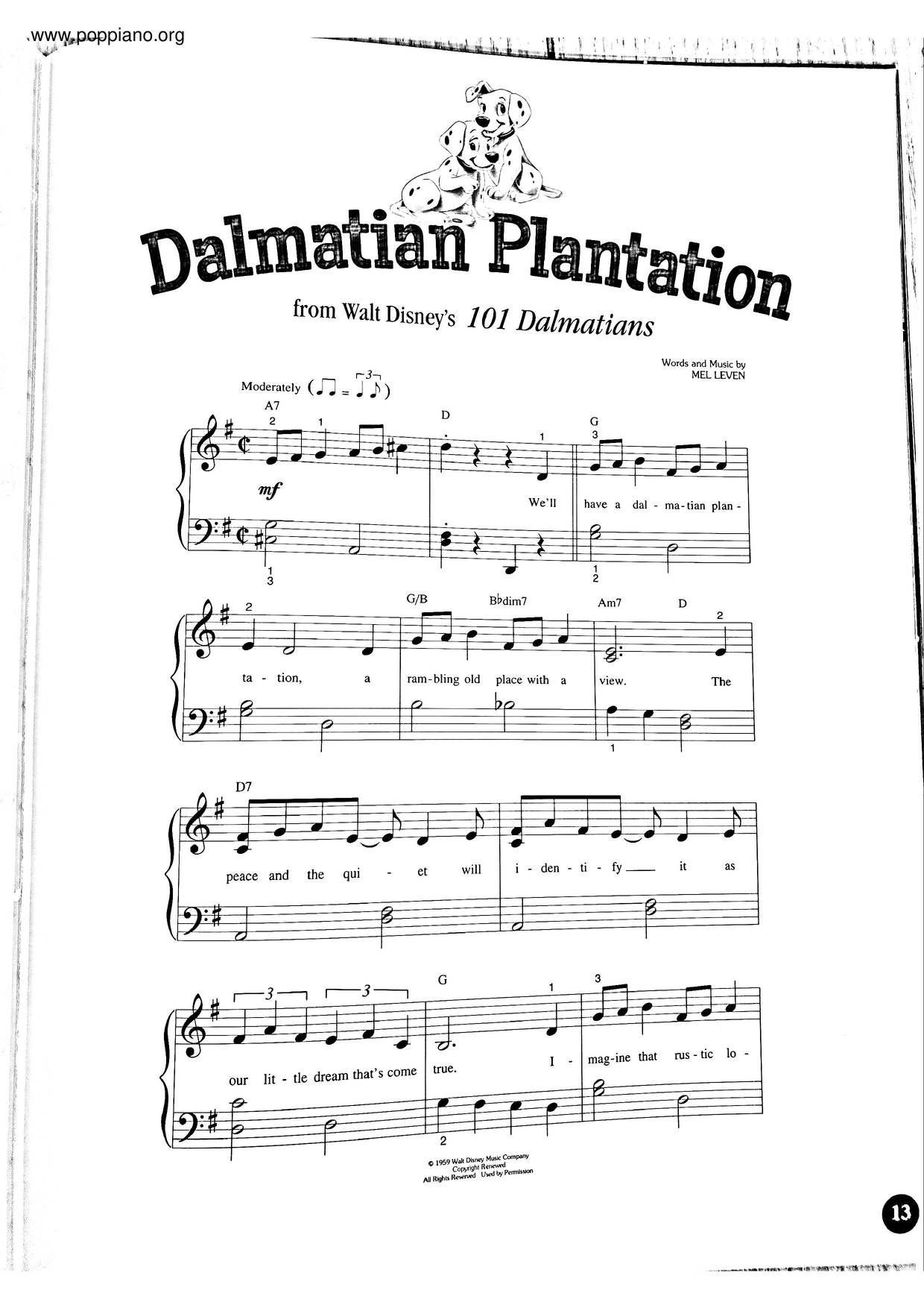 101 Dalmatians - Dalmatian Plantation琴谱