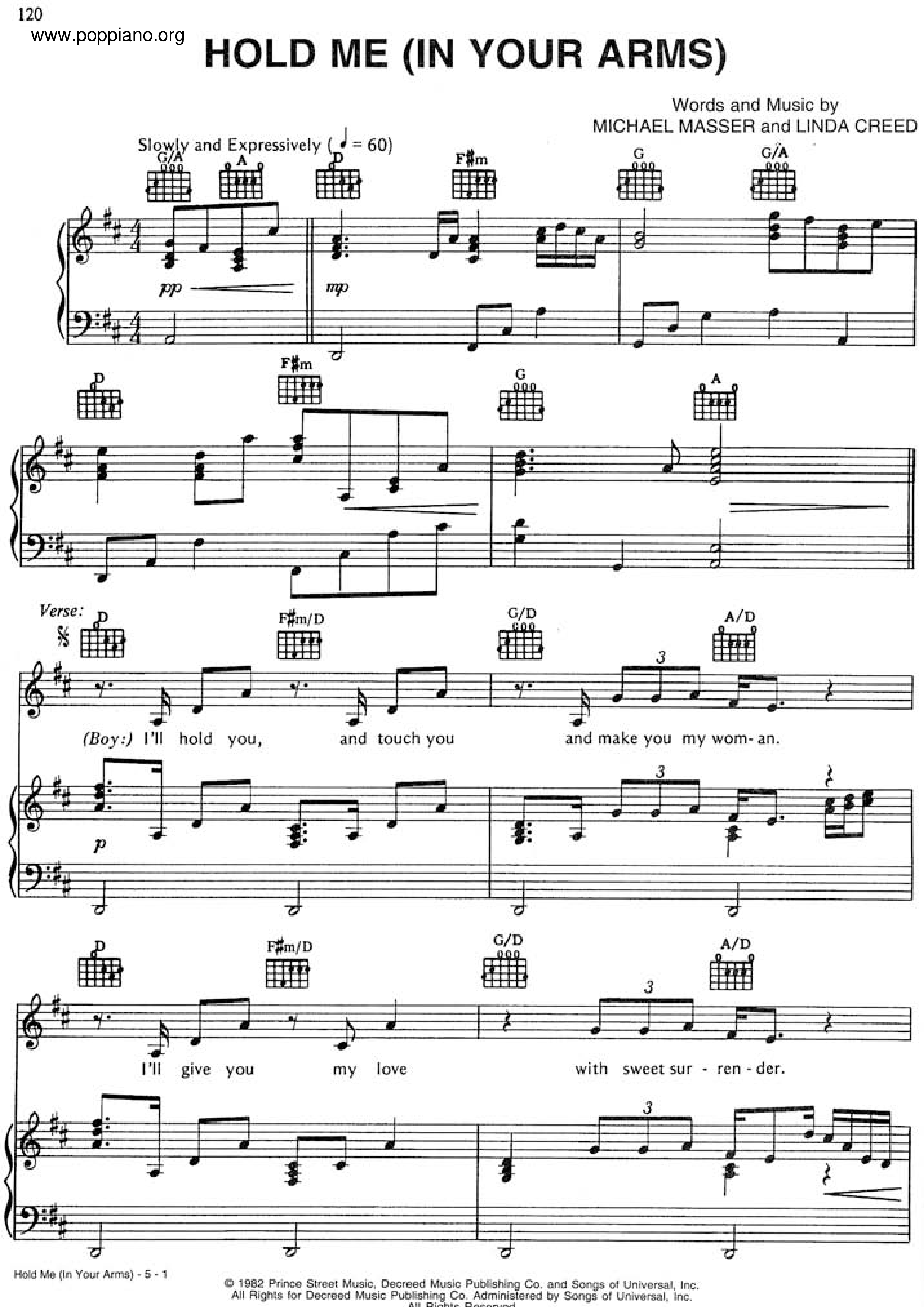 Hold Me (In Your Arms) Score