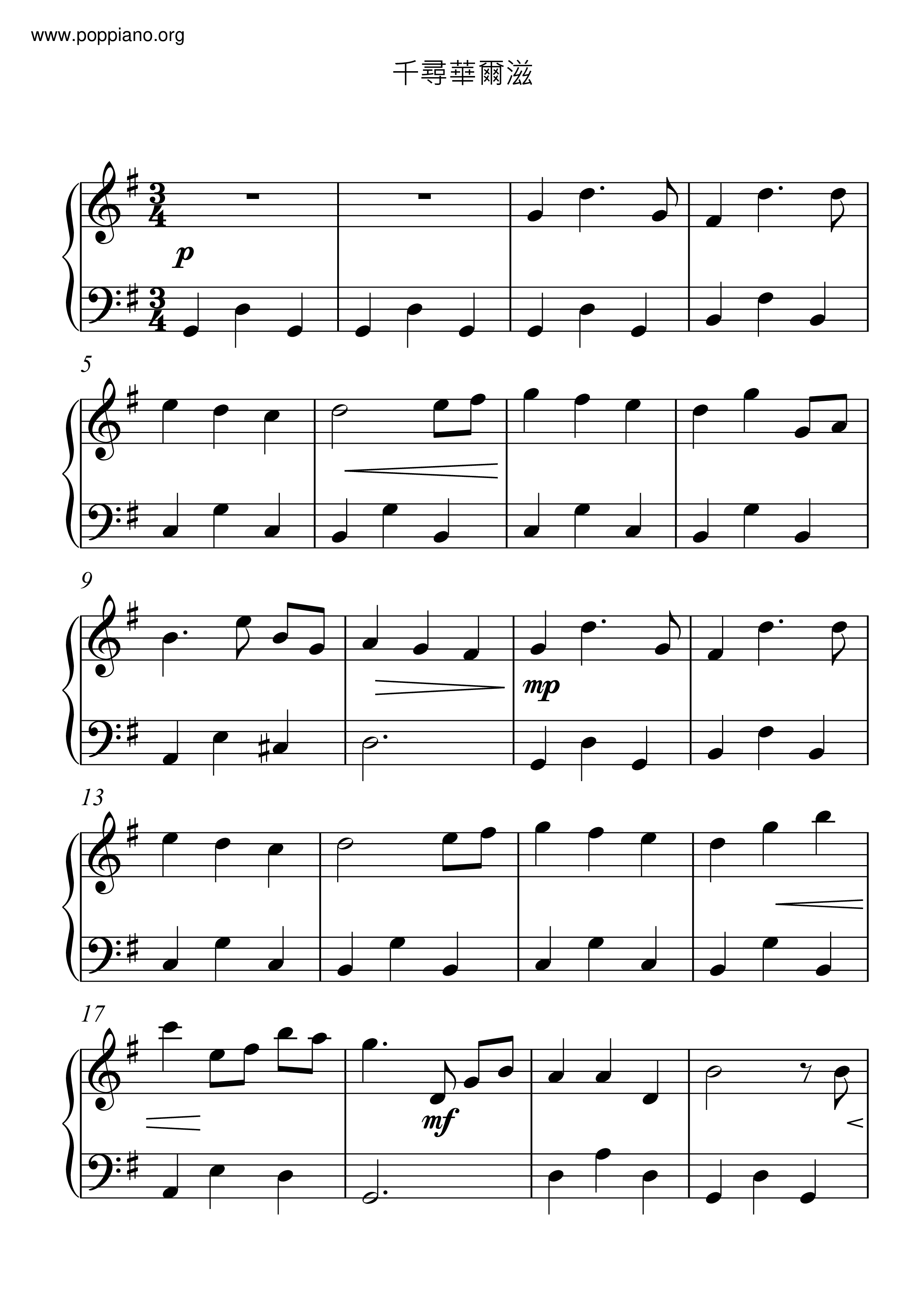 Spirited Away - Spirited Away's Waltz Score