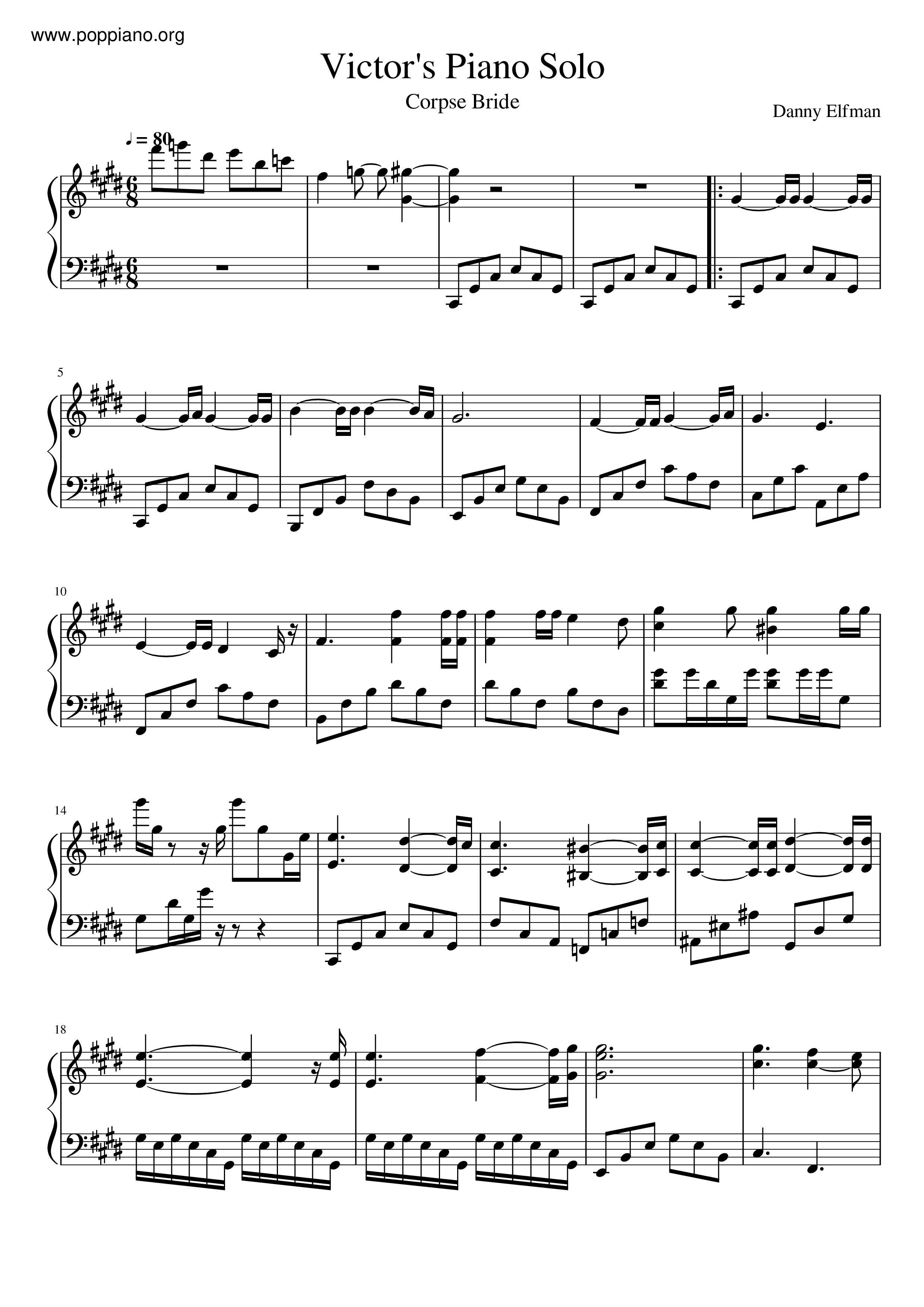 Tim Burton's Corpse Bride - Victor's Piano Solo Score