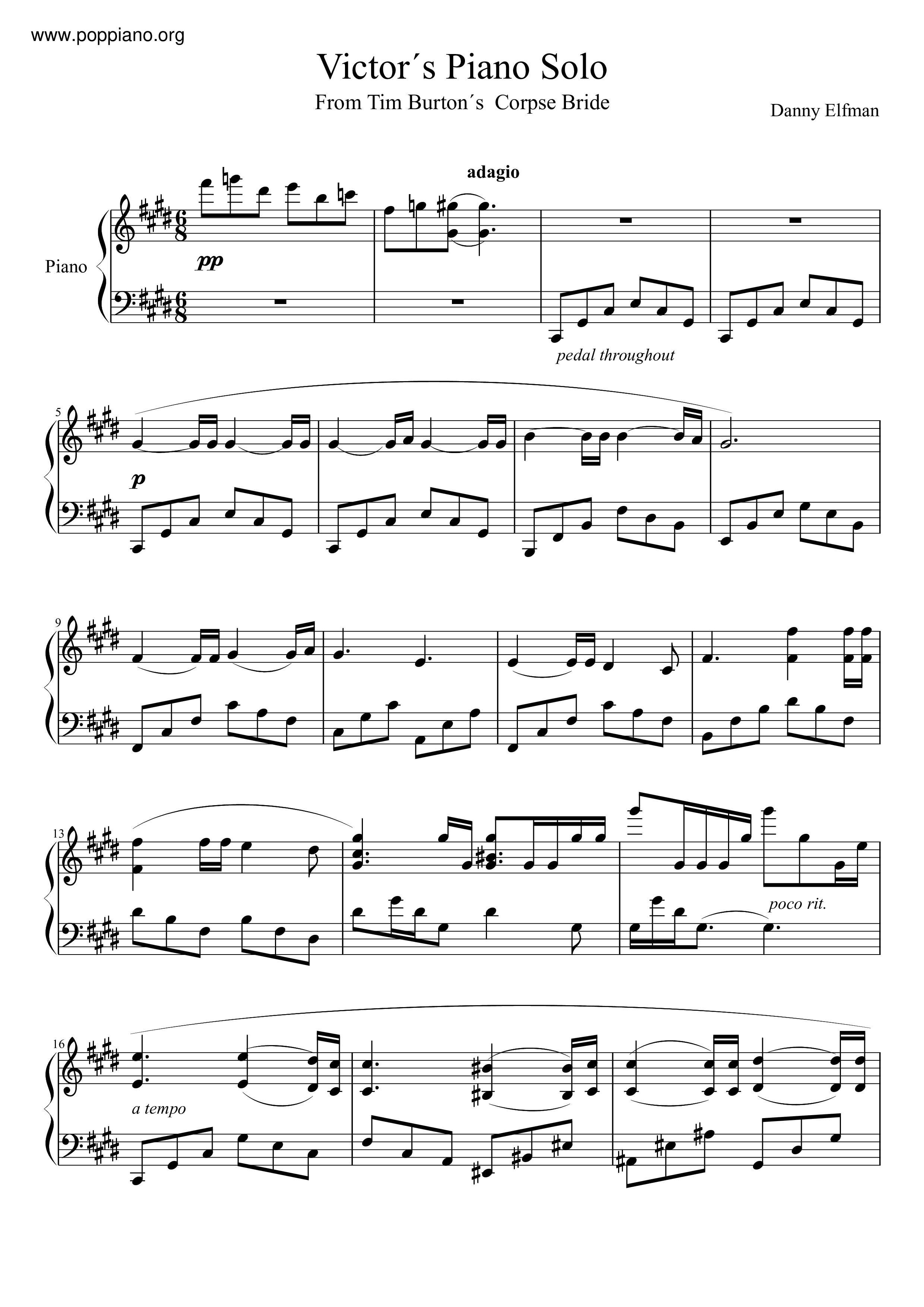 Tim Burton's Corpse Bride - Victor's Piano Solo琴谱