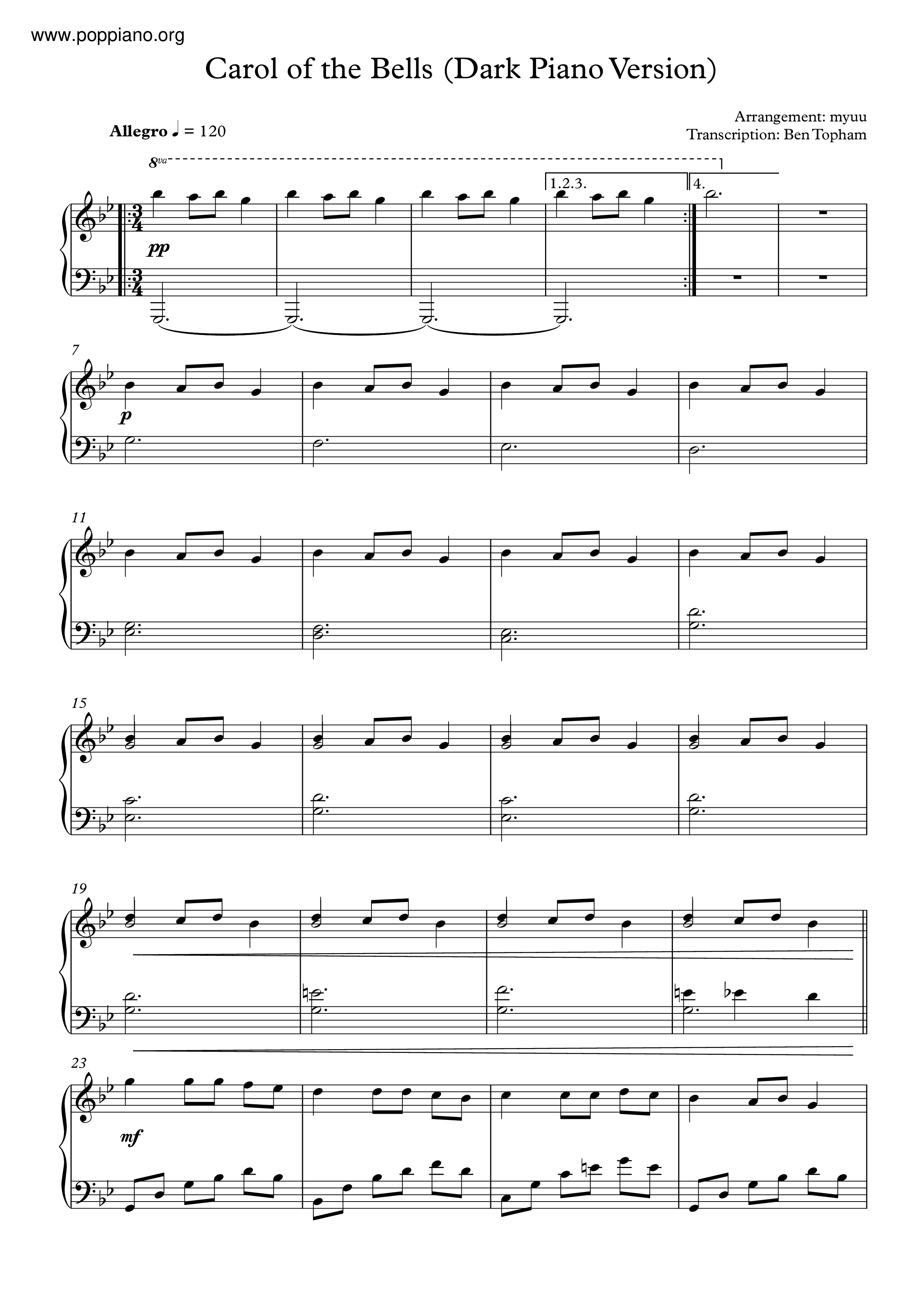 Carol Of The Bells Score