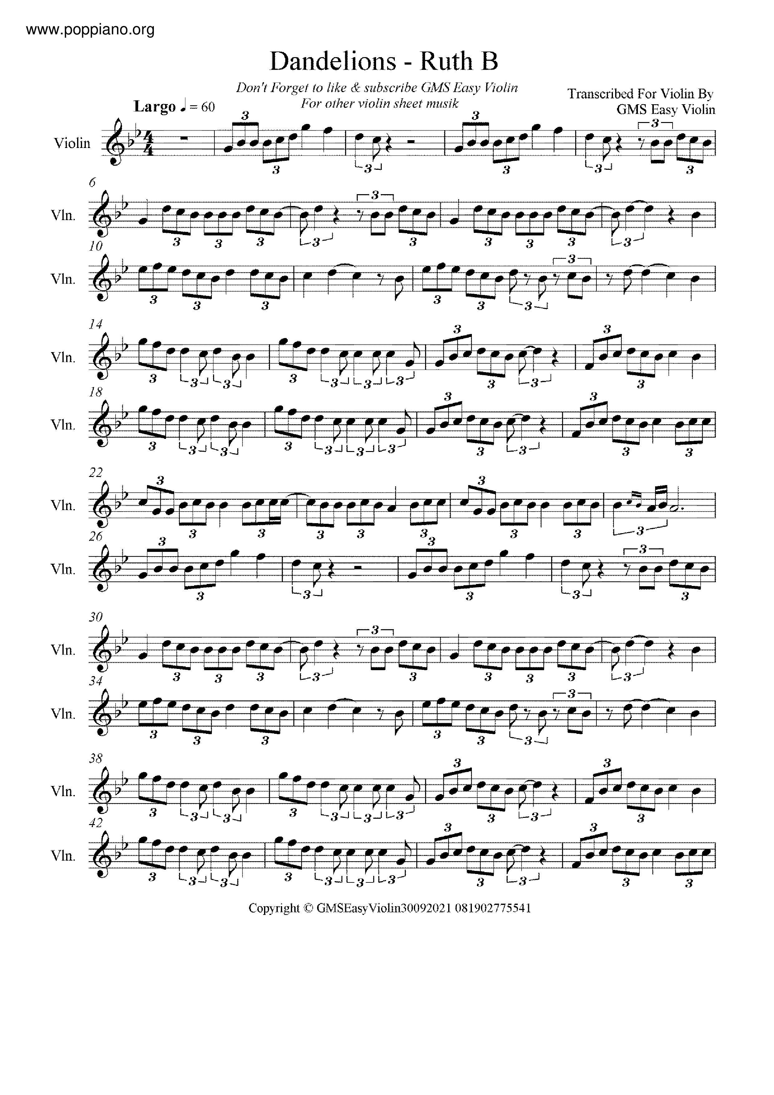 Dandelions琴譜