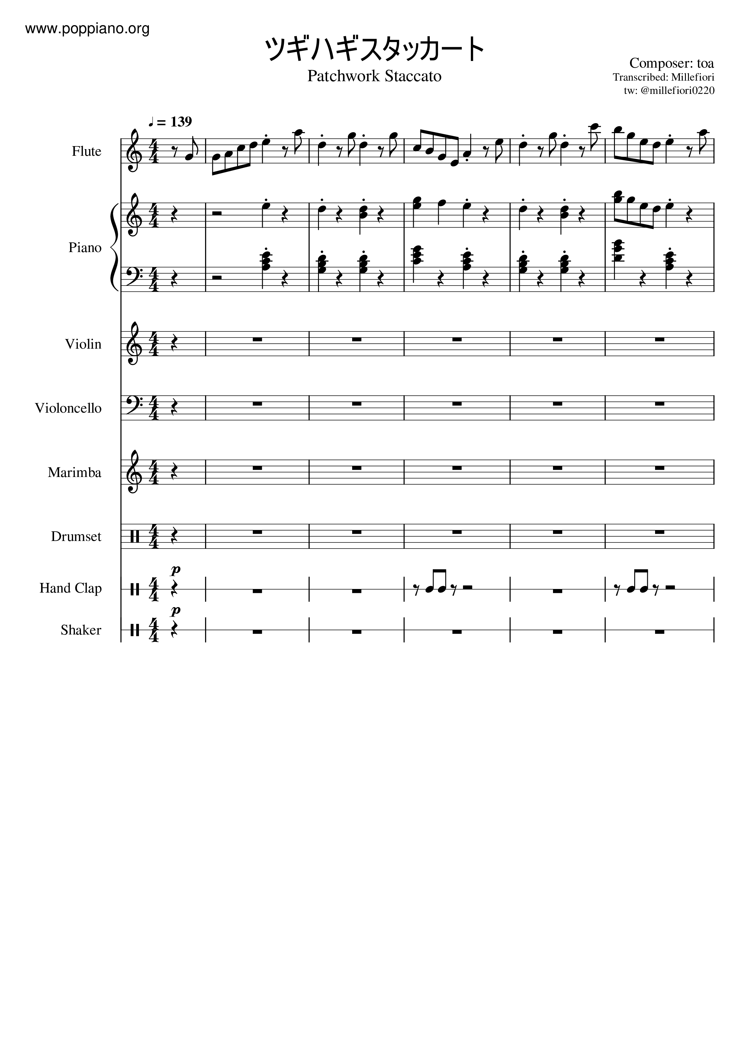 Toa - Patchwork Staccato琴谱