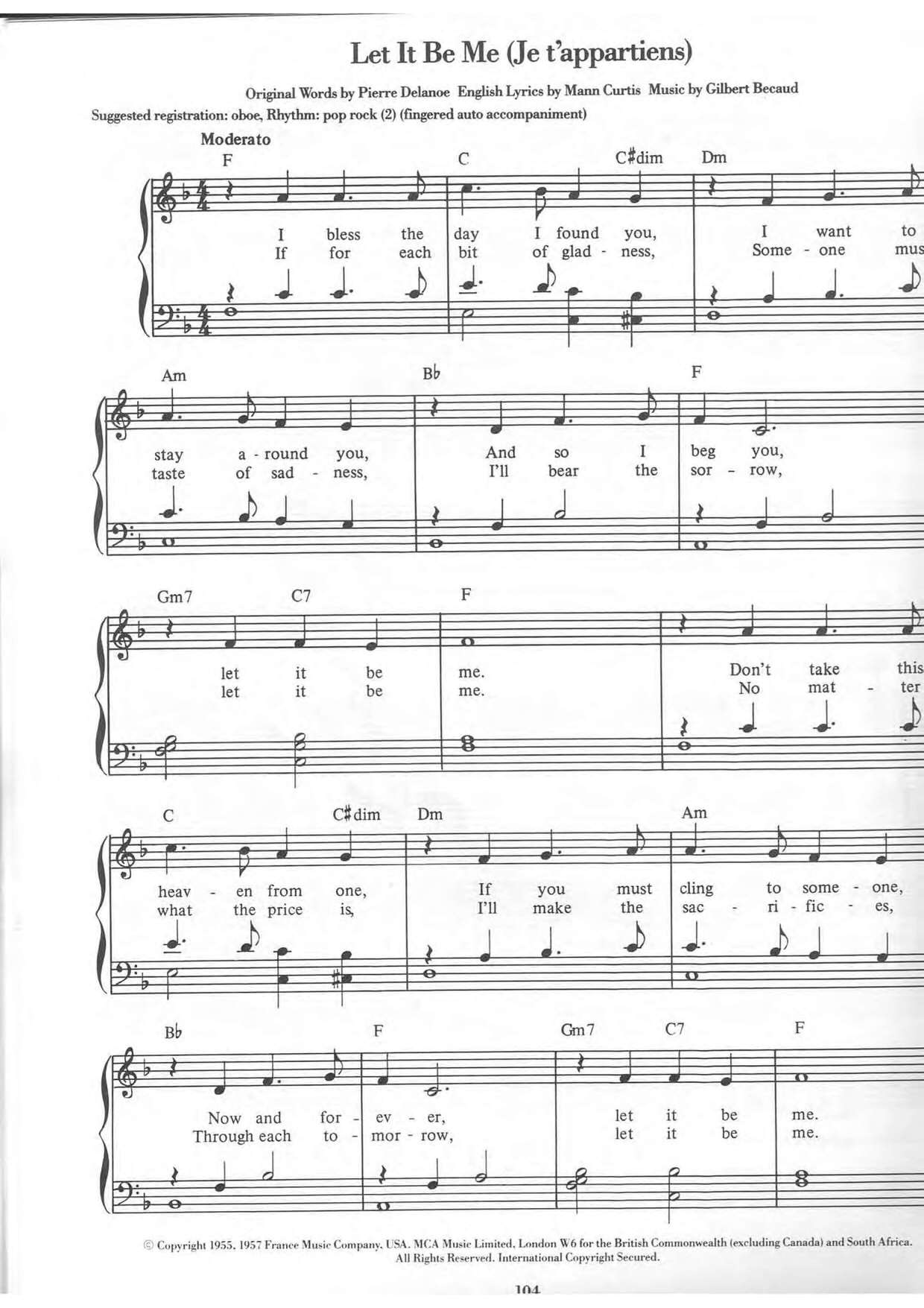 The Everly Brothers Let It Be Me Sheet Music pdf Free Score Download