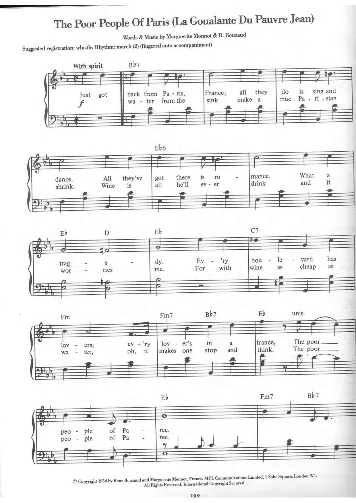 The Poor People Of Paris (La Goualante Du Pauvre Jean) Score