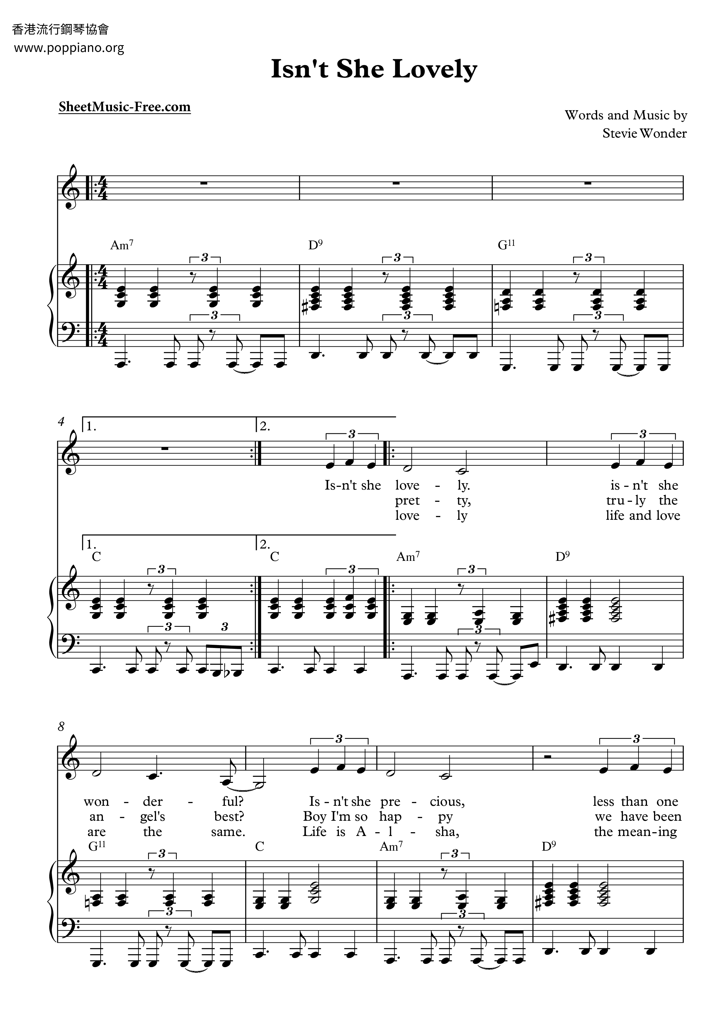 Isn't She Lovely sheet music for piano solo (PDF-interactive)