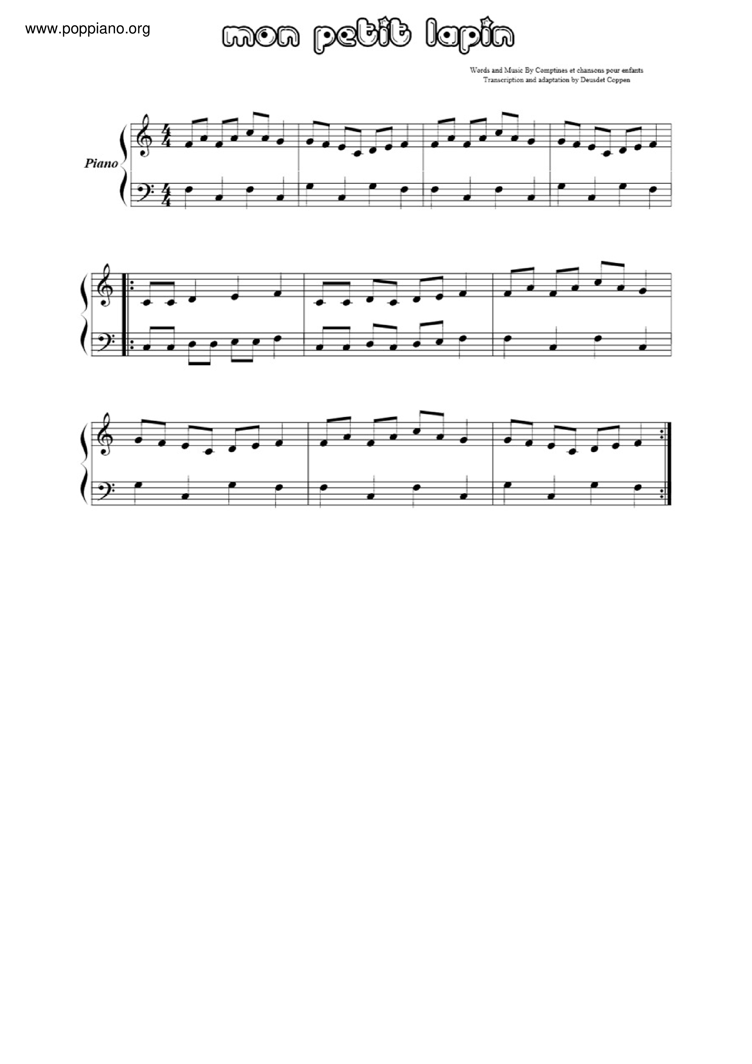 Mon Petit Lapin琴譜