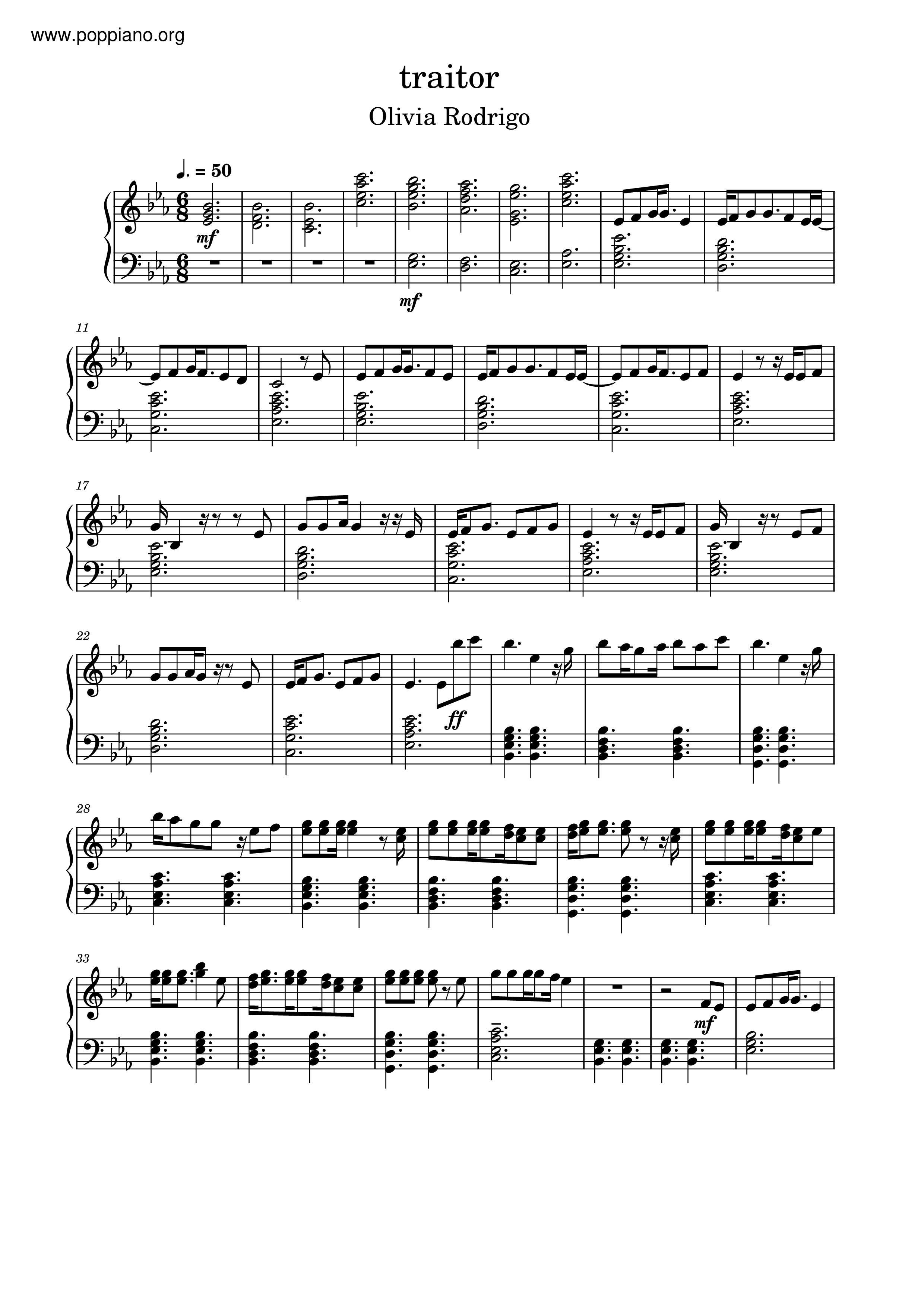 Traitor (arr. Bruna T.) Sheet Music, Olivia Rodrigo